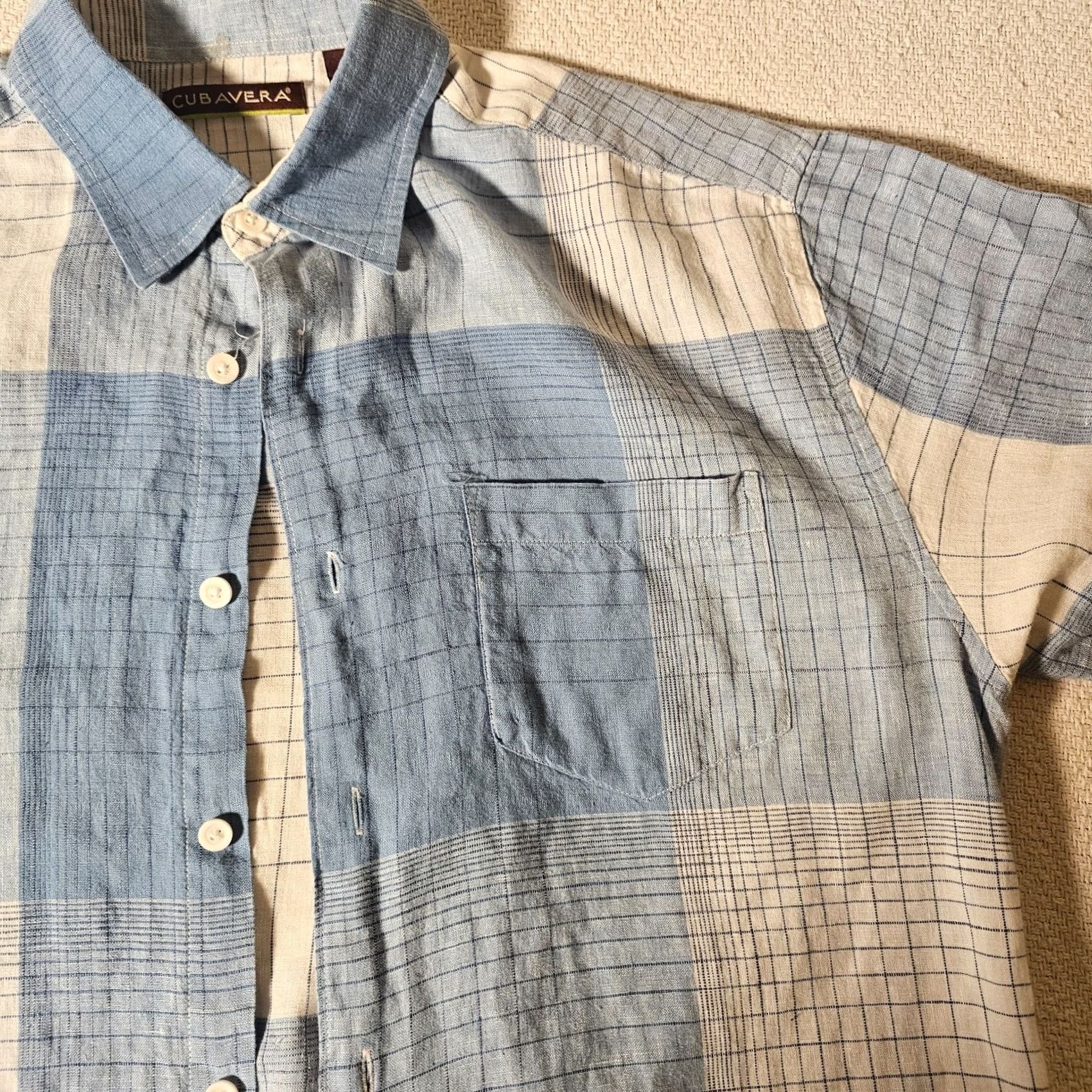 Cubavera Cubavera Shirt Mens L Blue Linen Checkered Button Short Sleeve Beach Size US L / EU 52-54 / 3 - 3 Thumbnail