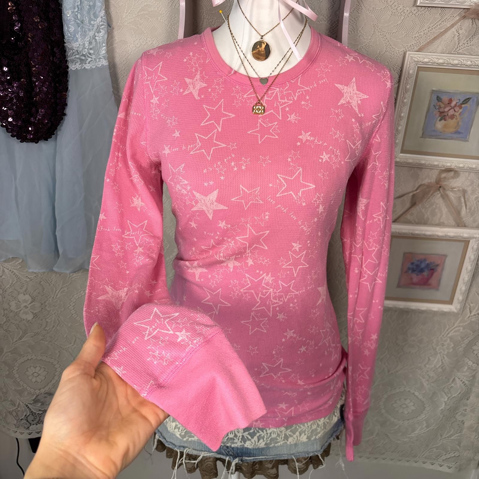 Pink y2k waffle knit PINK star long sleeve Size L / US 10 / IT 46 - 2 Thumbnail