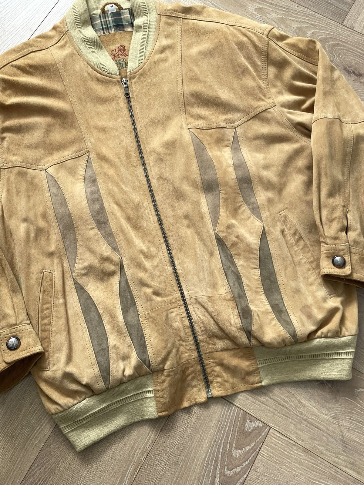 Vintage Vintage Y2k Beige Leather Oversize Bomber Jacket Avant Garde Size US XL / EU 56 / 4 - 5 Thumbnail
