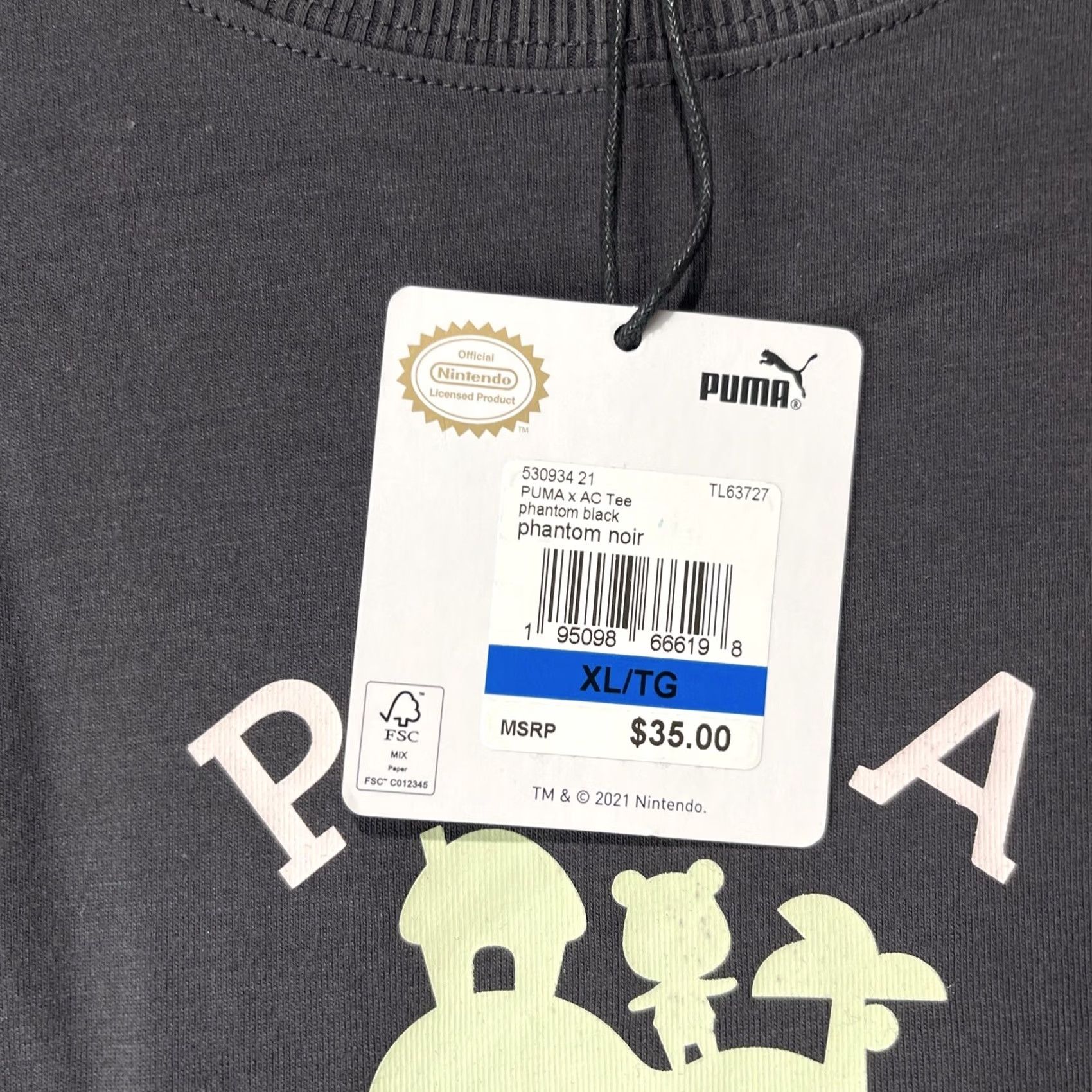 Puma PUMA Animal Crossing Shirt Mens XL Black Graphic Print Video Games Gaming Phantom Chrome Size US XL / EU 56 / 4 - 6 Thumbnail