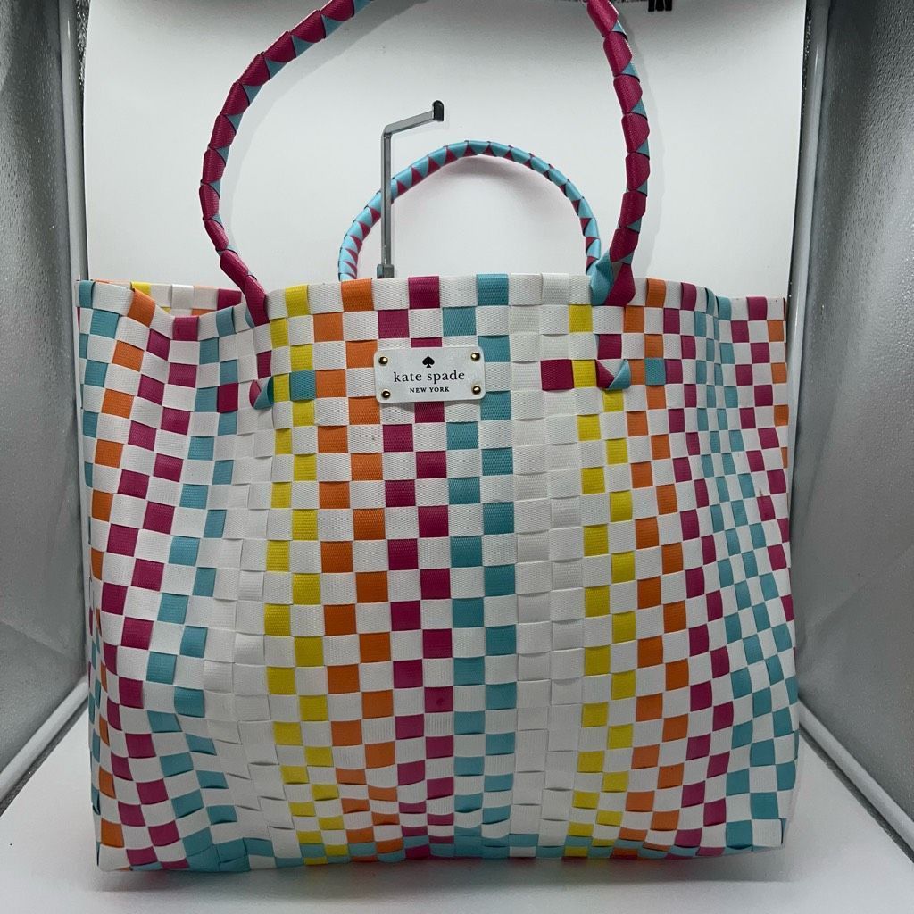 image of Kate Spade Large Rainbow Weaved Tote in White, Women's