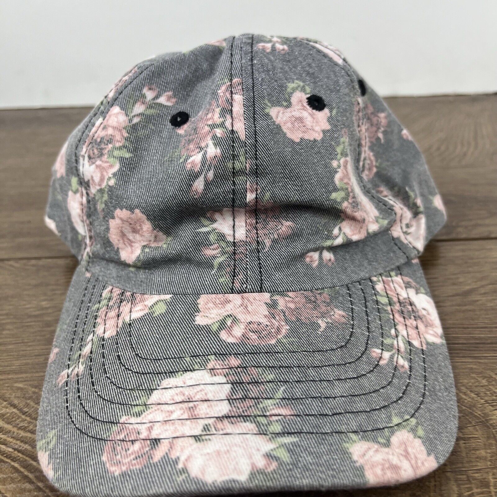 Other Pink Flower Hat Gray Cap Adjustable Hat Gray Adult Fit Hat Size ONE SIZE - 7 Thumbnail