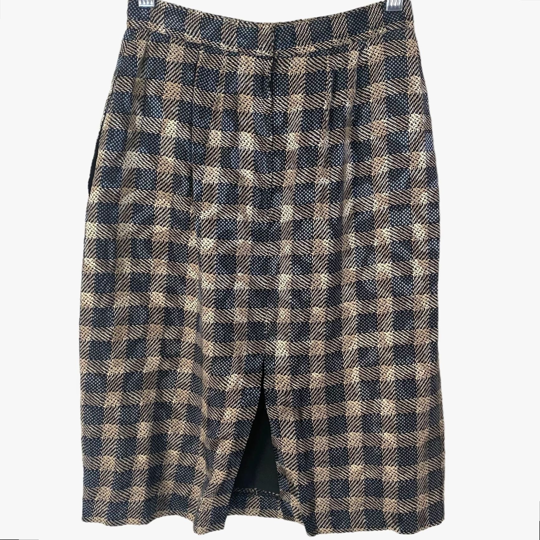 Neiman Marcus VINTAGE Neiman Marcus Lisa & Scott Plaid Silk Mini Skirt Women's Size 4 Brown Pencil Slit 23" Short Preppy Retro Size 27" / US 4 / IT 40 - 4 Thumbnail
