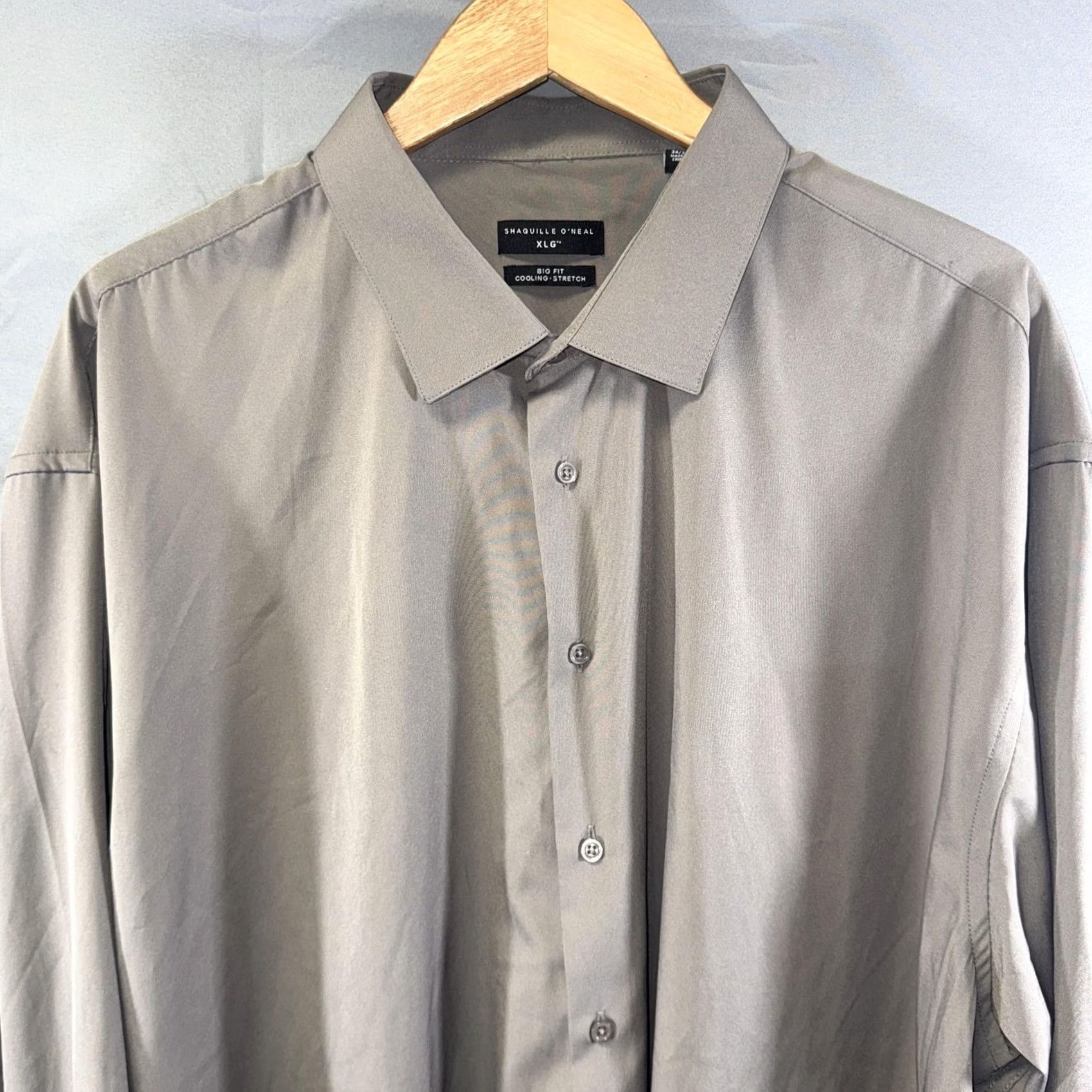 Vintage Shaquille O'Neal Shirt Mens XLG Big Fit Gray Solid Dress Shirt 19 Neck 34/35 Long Sleeve Stretch Cooling Size US XXL / EU 58 / 5 - 5 Thumbnail