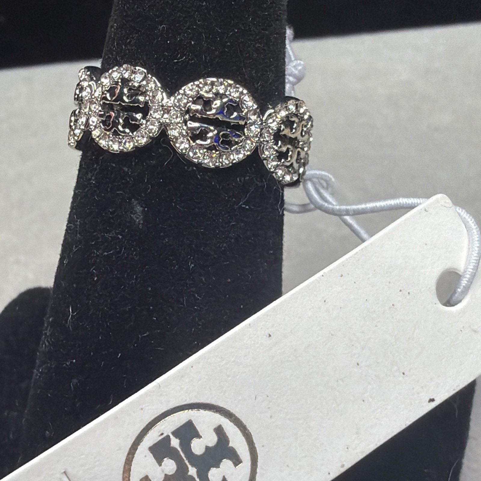 Tory Burch Tory Burch Silver Miller Pavé Ring T Logo Swarovski Size 7 Size ONE SIZE - 7 Thumbnail