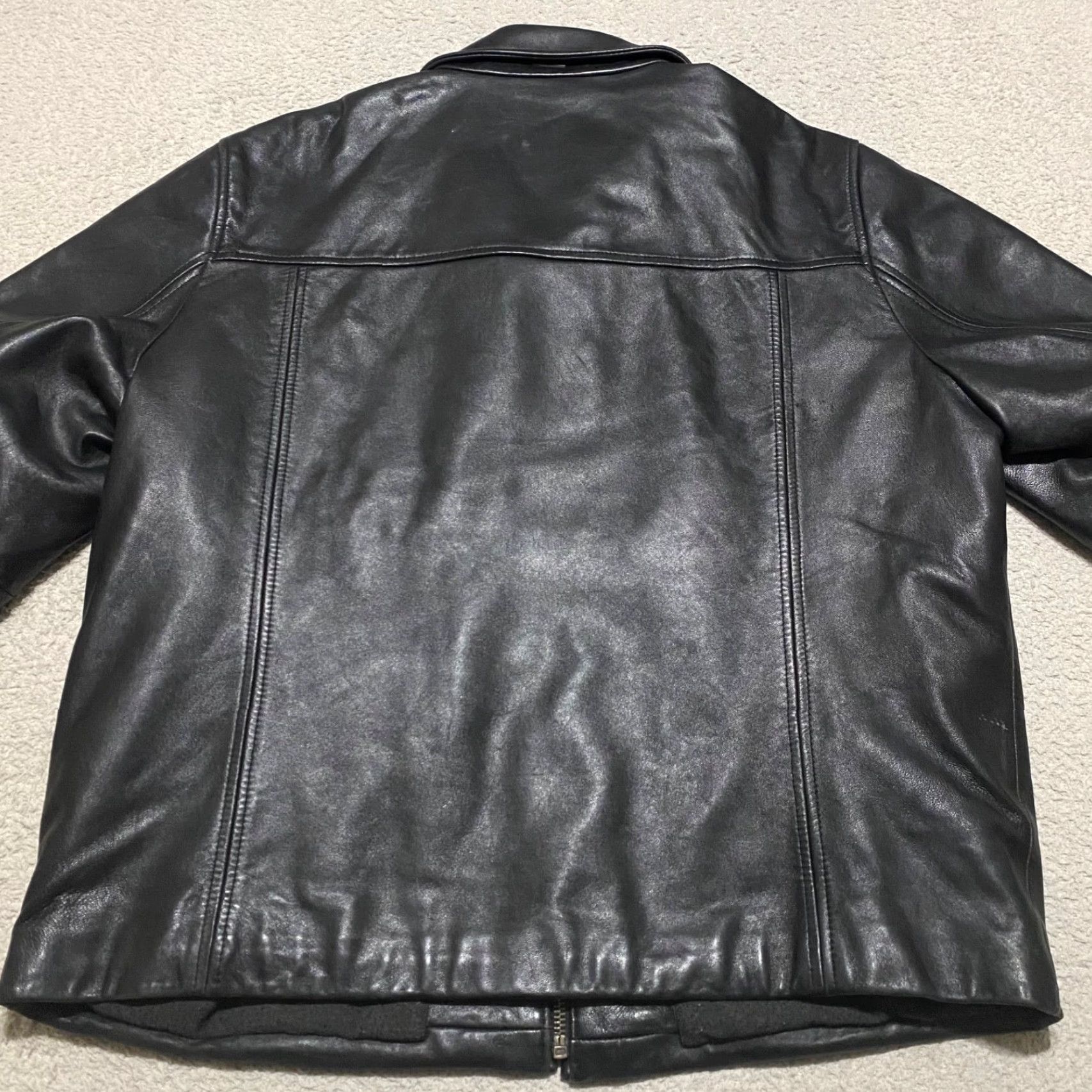 Calvin Klein Calvin Klein Mens Large Jacket Black Leather Full Zip Lined Motorcycle Jacket CK Size US L / EU 52-54 / 3 - 2 Thumbnail