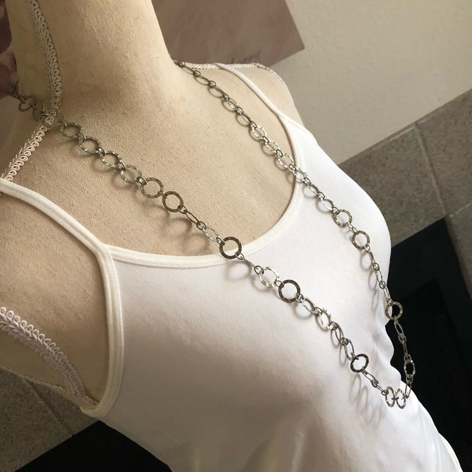Jewelry Antique silver tone hammered link chain long necklace Size ONE SIZE - 2 Thumbnail