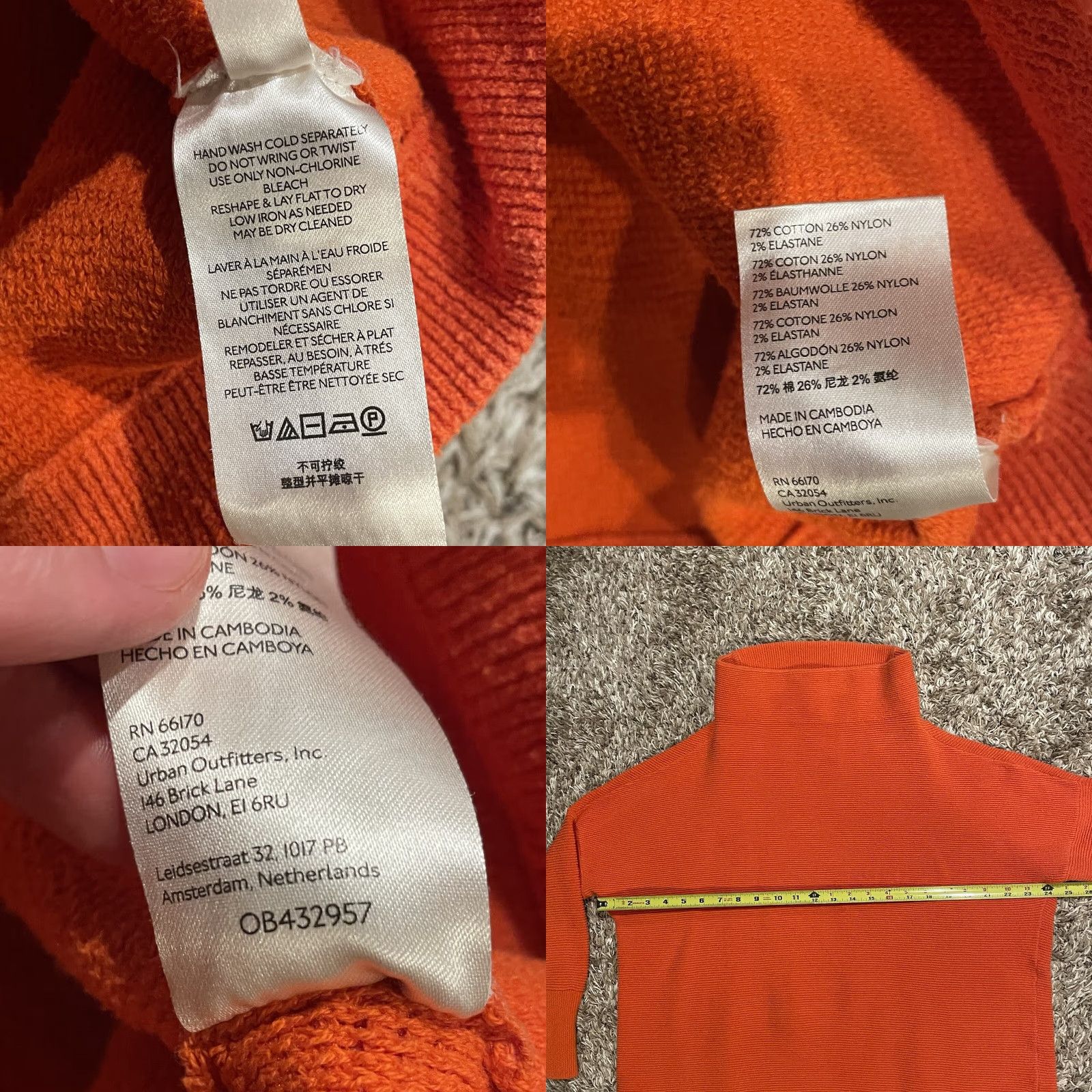 Free People Sweater Shirt Women S Orange Bohemian Oversized Mock Neck Raglan Sleeve Knit Pullover 90s/Classic Designer Brand Regular main image 3