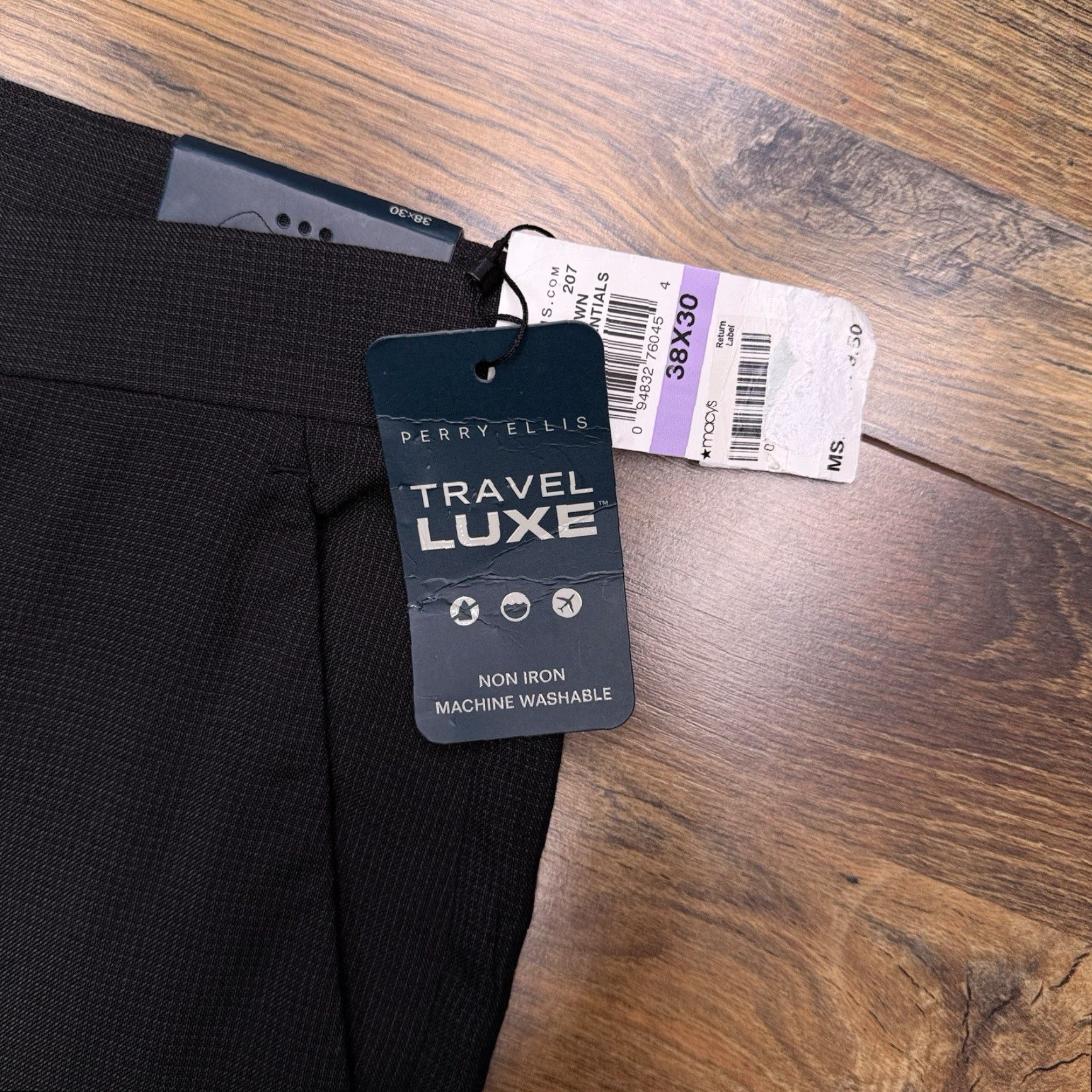 Perry Ellis Perry Ellis Travel Luxe Dress Pants Mens 38x30 Brown Polyester Blend Flat Front Straight Leg Regular Inseam 30 Zip Non Iron New Size US 38 / EU 54 - 4 Thumbnail