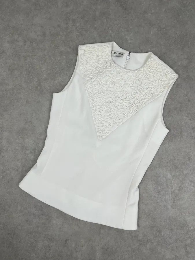 Balenciaga Balenciaga White Embossed Tank Top Size S / US 4 / IT 40 - 5 Thumbnail