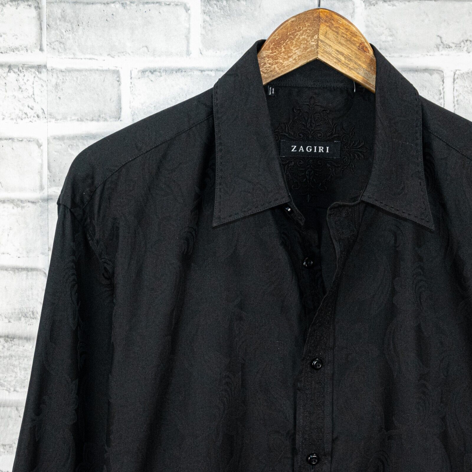 ZAGIRI ZAGIRI Men's Black Floral jacquard Button down Shirt Size US XL / EU 56 / 4 - 4 Thumbnail