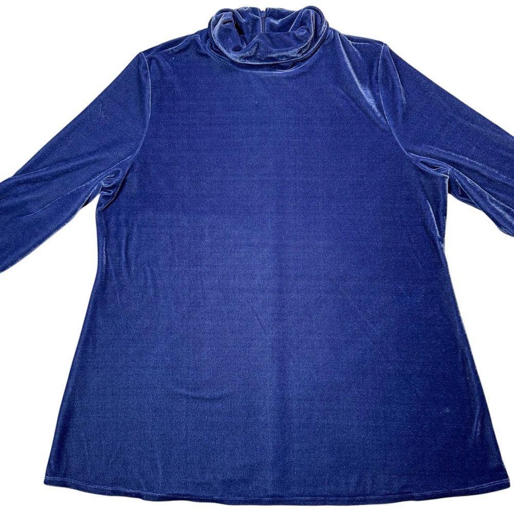 Soft Surroundings Soft Surroundings Velvet Long Sleeve High Neck Blue Top Siz Size L / US 10 / IT 46 - 3 Thumbnail
