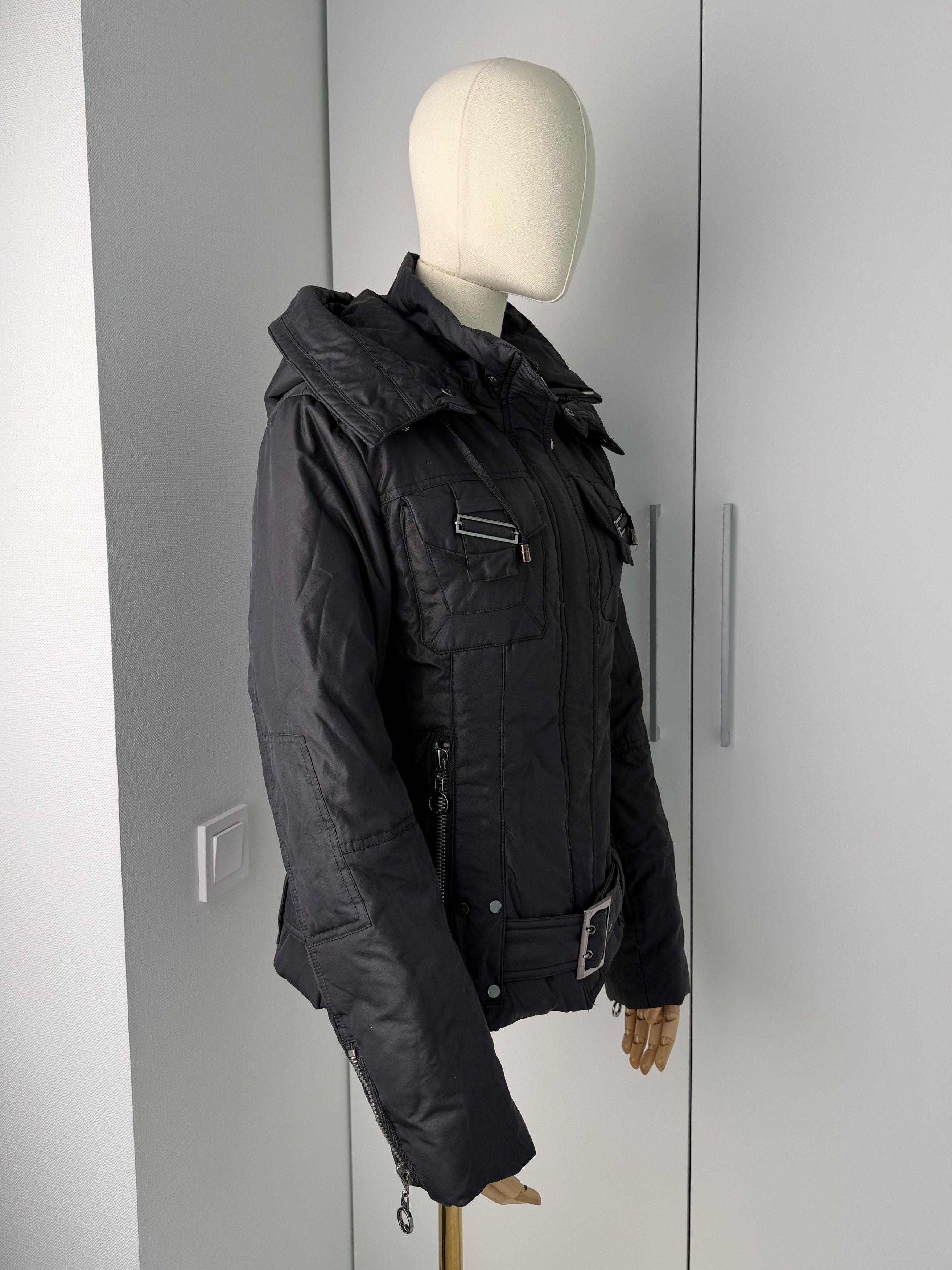 Vintage Vintage Black Belted Jacket Women's Hooded Winter Coat Size M / US 6-8 / IT 42-44 - 3 Thumbnail