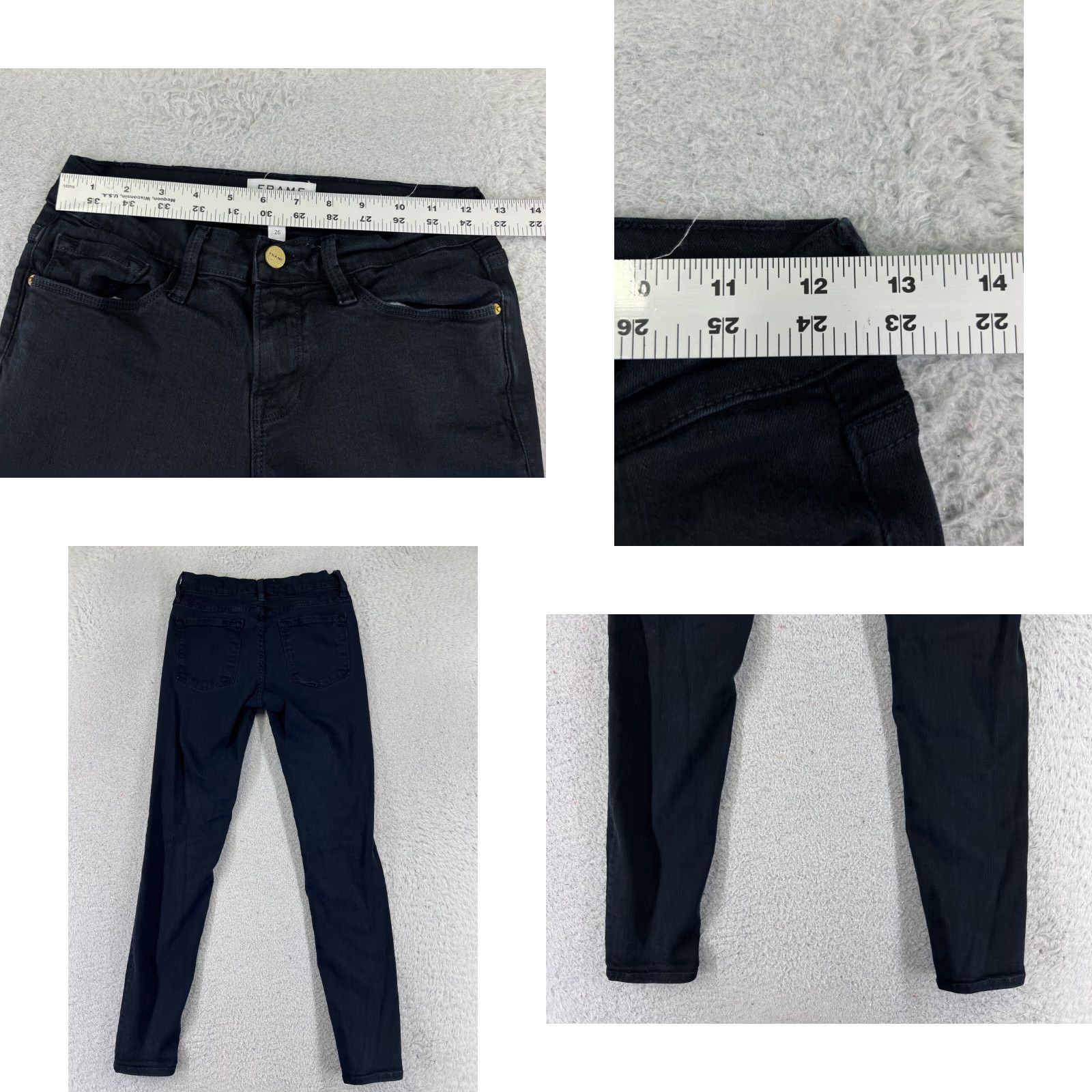 Frame FRAME Le Skinny De Jeanne Jeans Womens 26 Black Denim Pants 5-Pocket Regular Rise Low Crop Distressed Stretch Cotton Blend 27 Inseam Jeans Size 26" / US 2 / IT 38 - 9 Thumbnail