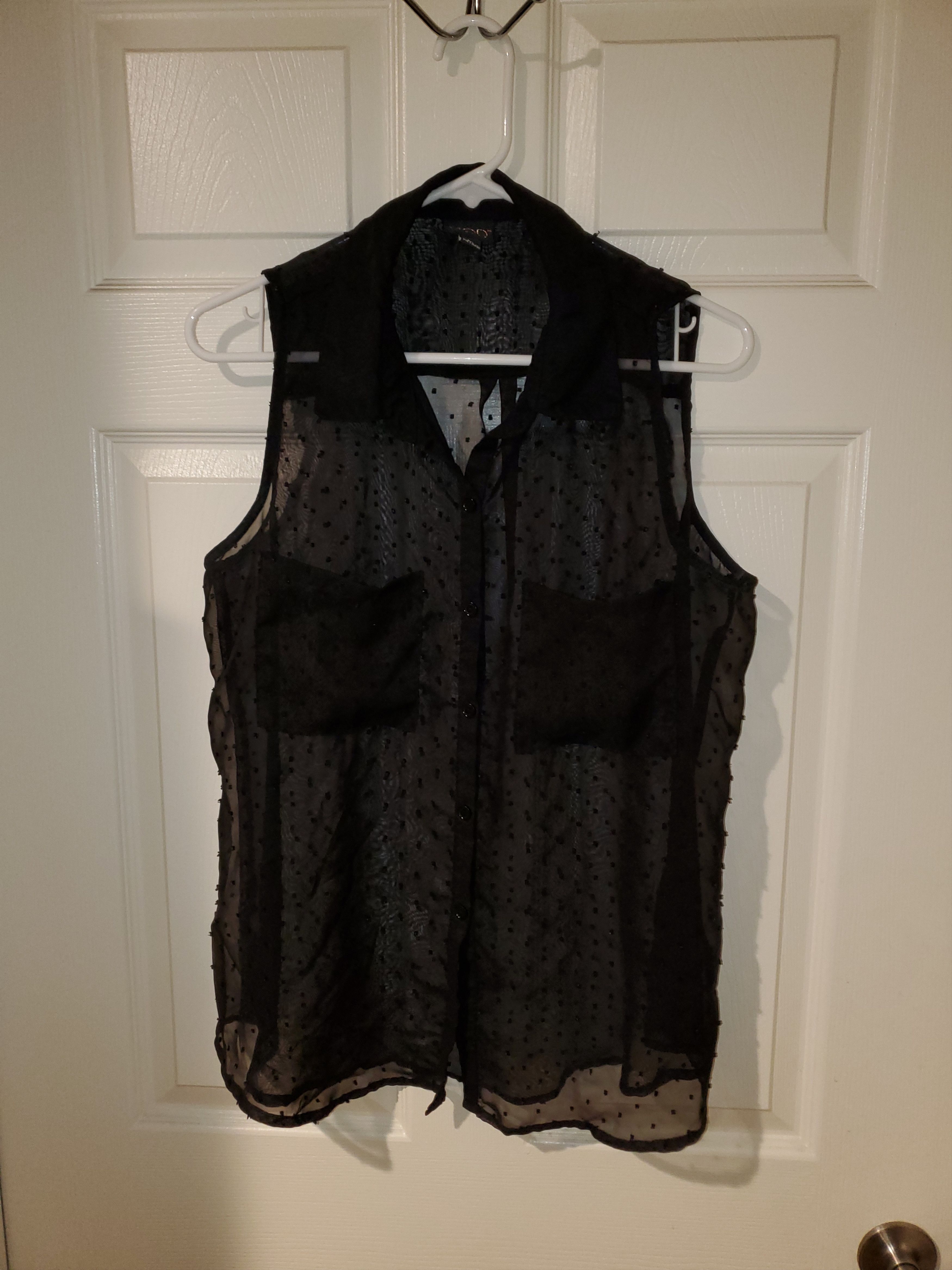 Other Black sheer sleeveless collard button-up blouse (size L) Size L / US 10 / IT 46 - 2 Thumbnail