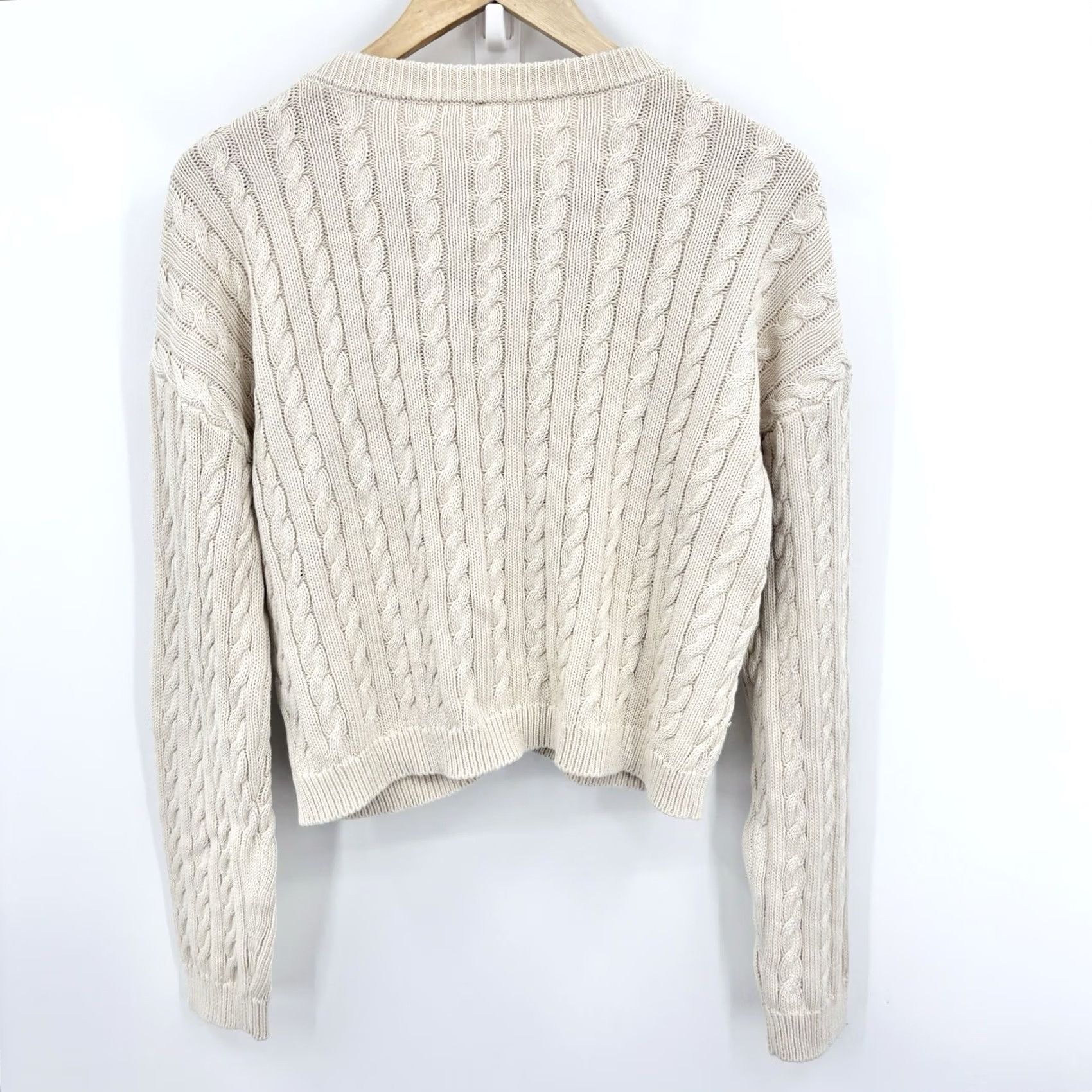 Young Fabulous & Broke Young Fabulous Broke Cable Knit Sweater Small Ivory Women Pullover V-Neck 100% Cotton Pockets Preppy Parisian Vintage No Size S / US 4 / IT 40 - 8 Thumbnail