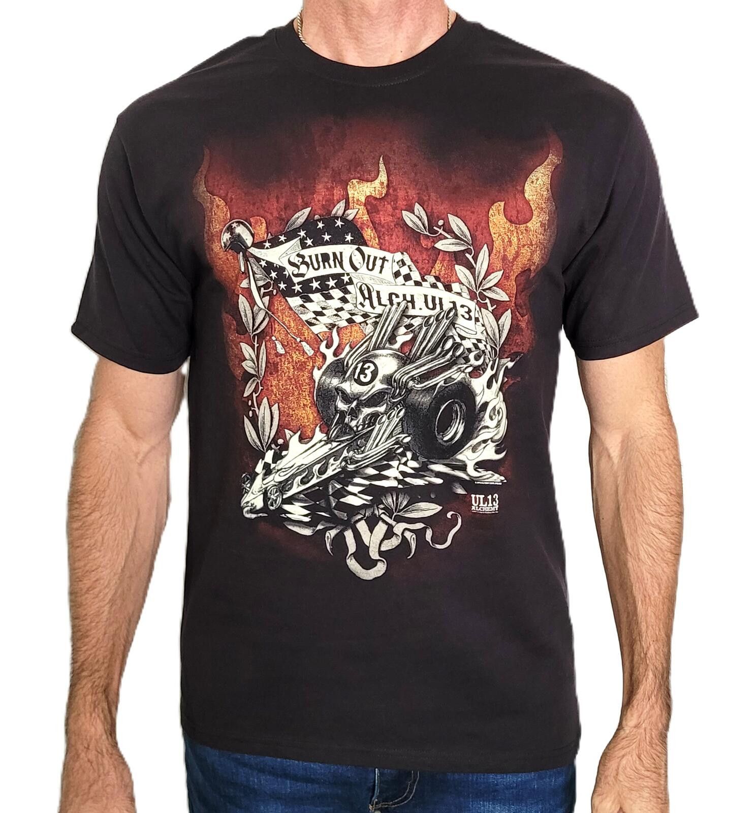 Hanes UL13 Alchemy Burn Out Graphic TShirt Men's Med Skull Racing Size US M / EU 48-50 / 2 - 1 Thumbnail