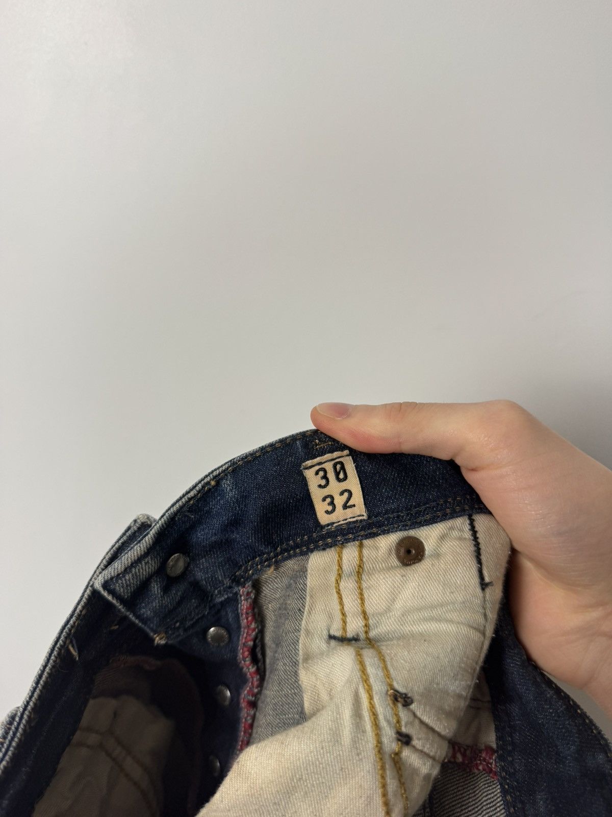 Japanese Brand Distressed Slim Fit Jeans Vintage Wash Denim Leather detail Size US 30 / EU 46 - 15 Thumbnail
