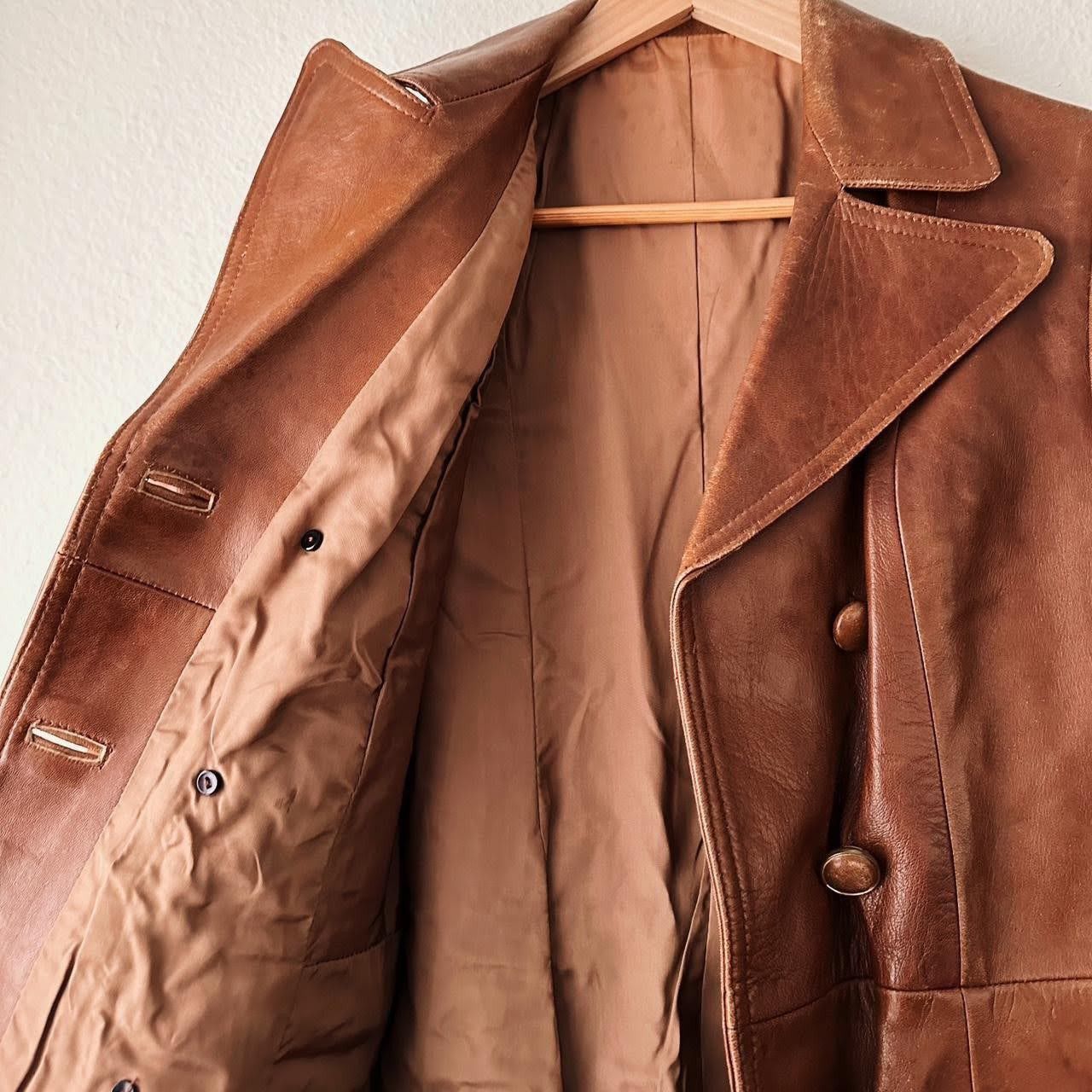 Vintage 1970s 70s TRUE Vintage Horsehide Leather Officer Biker Coat Size S / US 4 / IT 40 - 5 Thumbnail
