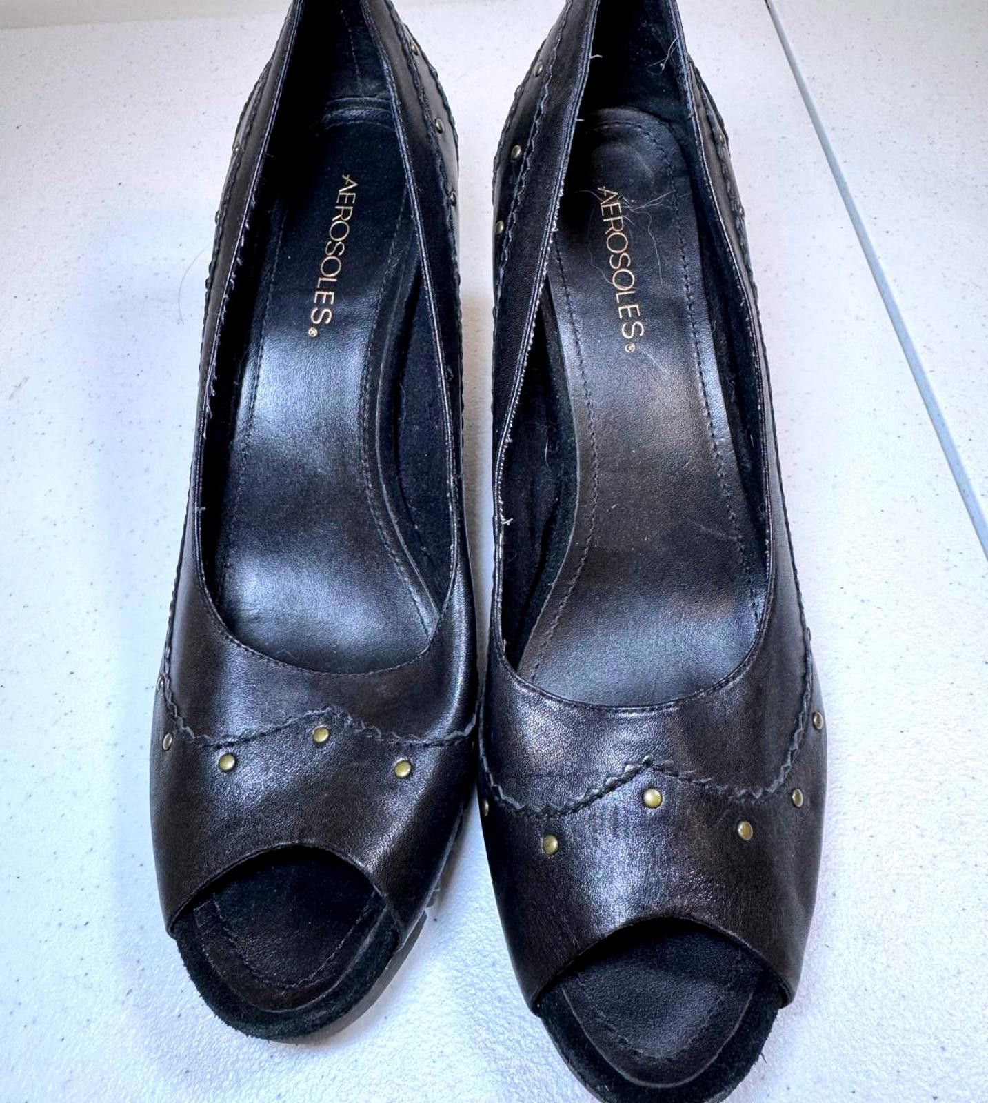 Other Aerosoft Black Wedge Heels with Stud Detailing Size US 10 / IT 40 - 1 Thumbnail