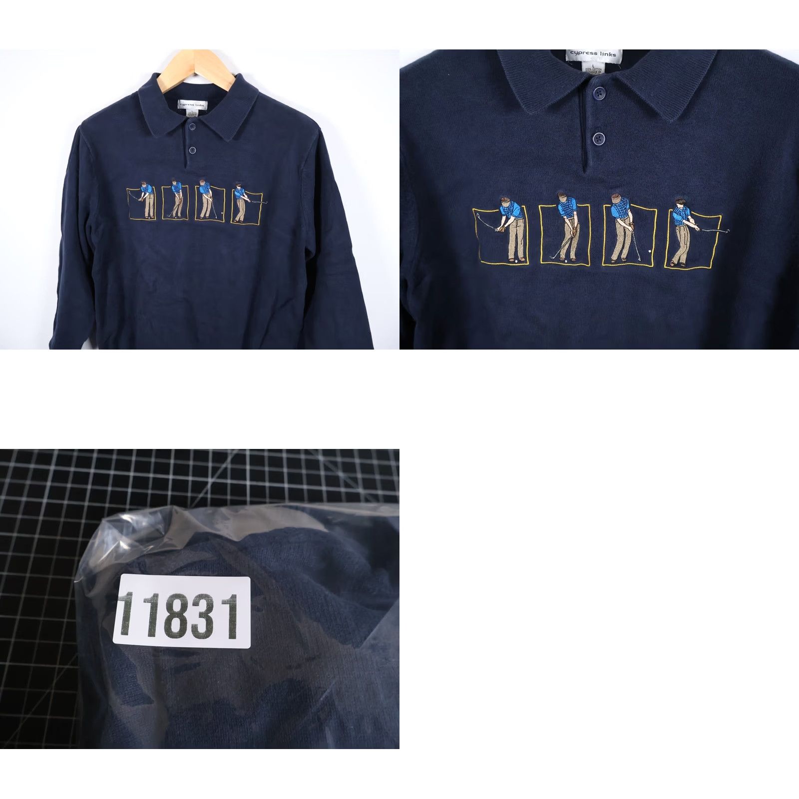 Vintage VINTAGE Cypress Links Sweater Mens Large Dark Blue Collared Embroidered 90s Preppy Golf Graphic Print Size US L / EU 52-54 / 3 - 8 Thumbnail