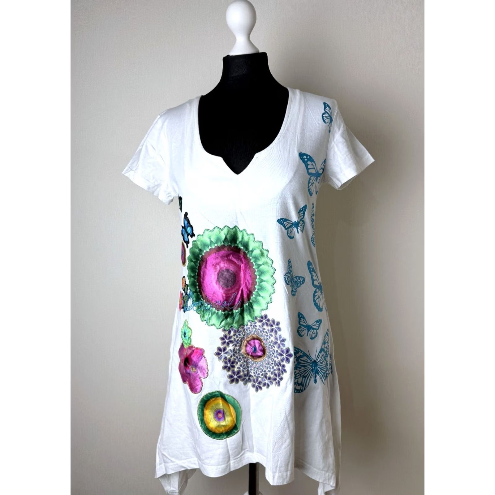 Desigual Desigual Shirt Womens L White Short Sleeve Tunic 55T25R2 Size L / US 10 / IT 46 - 2 Thumbnail