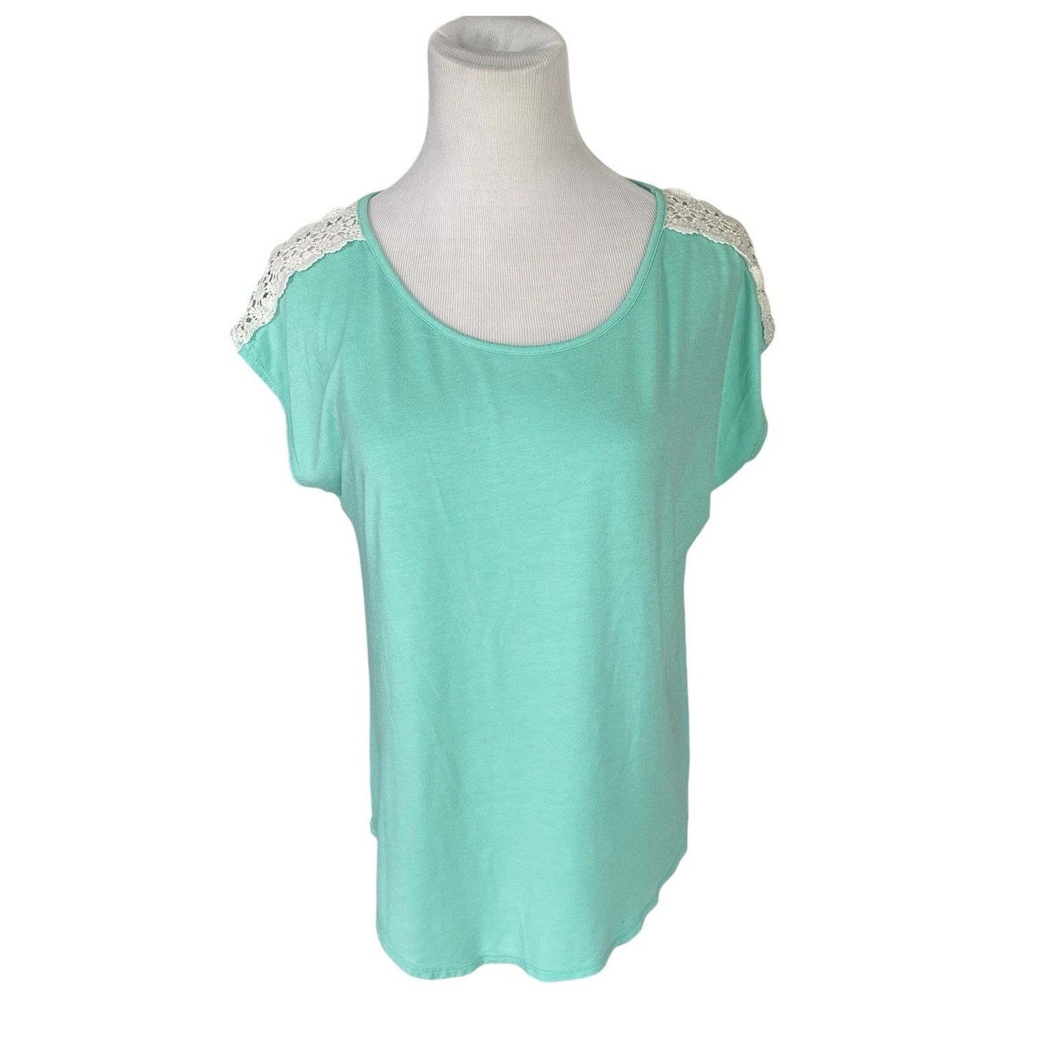Other S Mint Green Short Sleeve Blouse Off White Lace Accent Trim Size S / US 4 / IT 40 - 1 Thumbnail