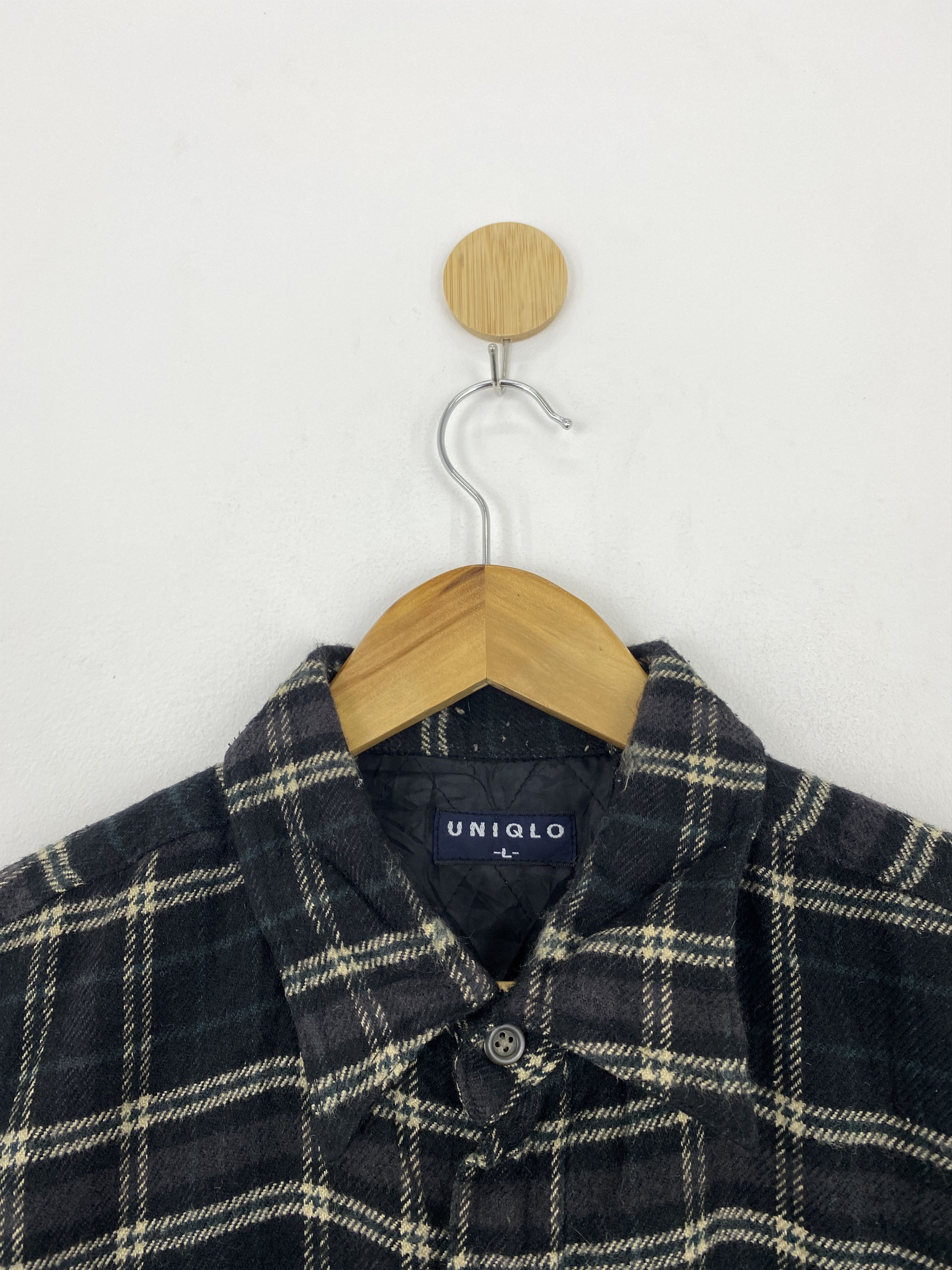 Uniqlo × Vintage Vintage 90s Uniqlo Shadow Plaid Wool Flannel Shirt J1844 Size US L / EU 52-54 / 3 - 8 Thumbnail