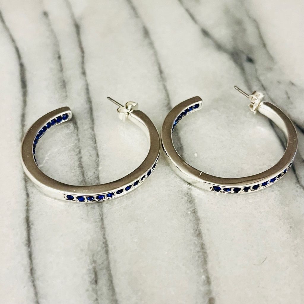 Jewelry Vintage Blue Crystal Channel Hoop Earrings Silver Size ONE SIZE - 6 Thumbnail
