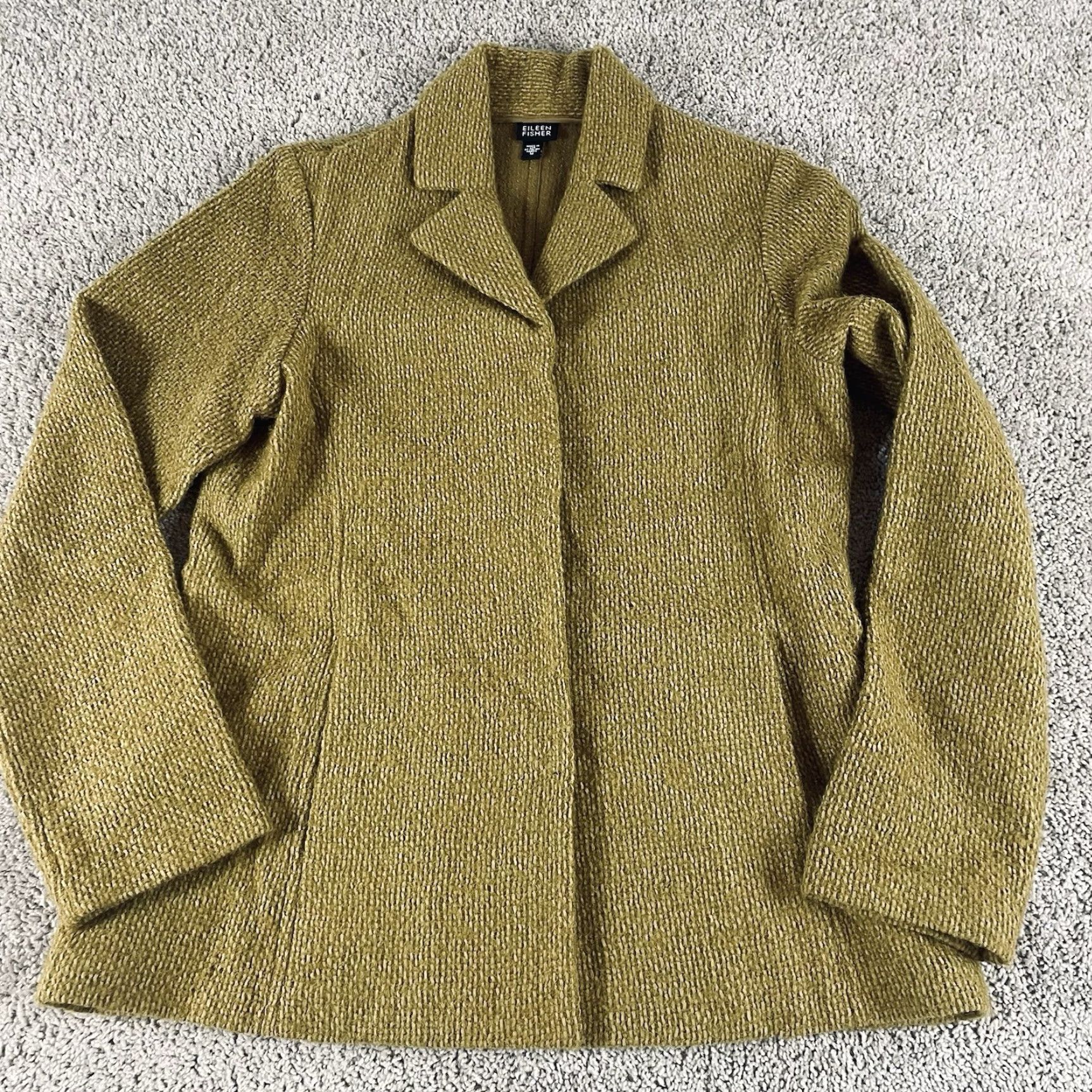 Eileen Fisher VINTAGE Eileen Fisher Jacket Women M Gold Wool Blazer Snap Knit Lined Pockets Textured Short Coat Size M / US 6-8 / IT 42-44 - 2 Thumbnail