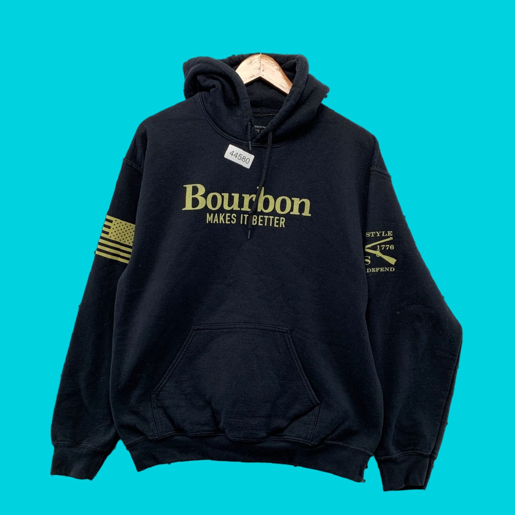 Vintage Grunt Style Sweatshirt Mens Medium Hoodie Black Boubon Makes It Better USA Flag Size US M / EU 48-50 / 2 - 1 Thumbnail