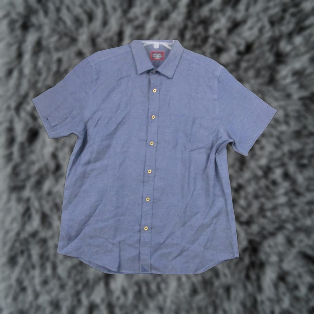 UNTUCKit UNTUCKit Shirt Mens Large Navy Cameron Linen Short Sleeve Slim Fit Button Front Size US L / EU 52-54 / 3 - 1 Thumbnail