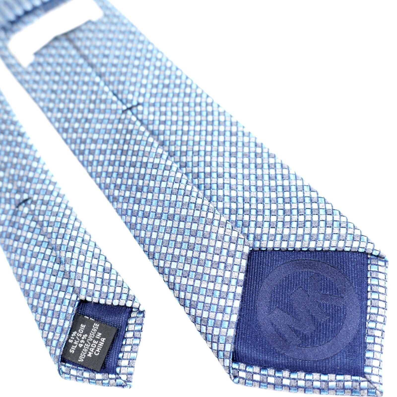 Michael Kors Michael Kors Blue Woven Silk Viscose Check Long Skinny Tie Size ONE SIZE - 3 Thumbnail