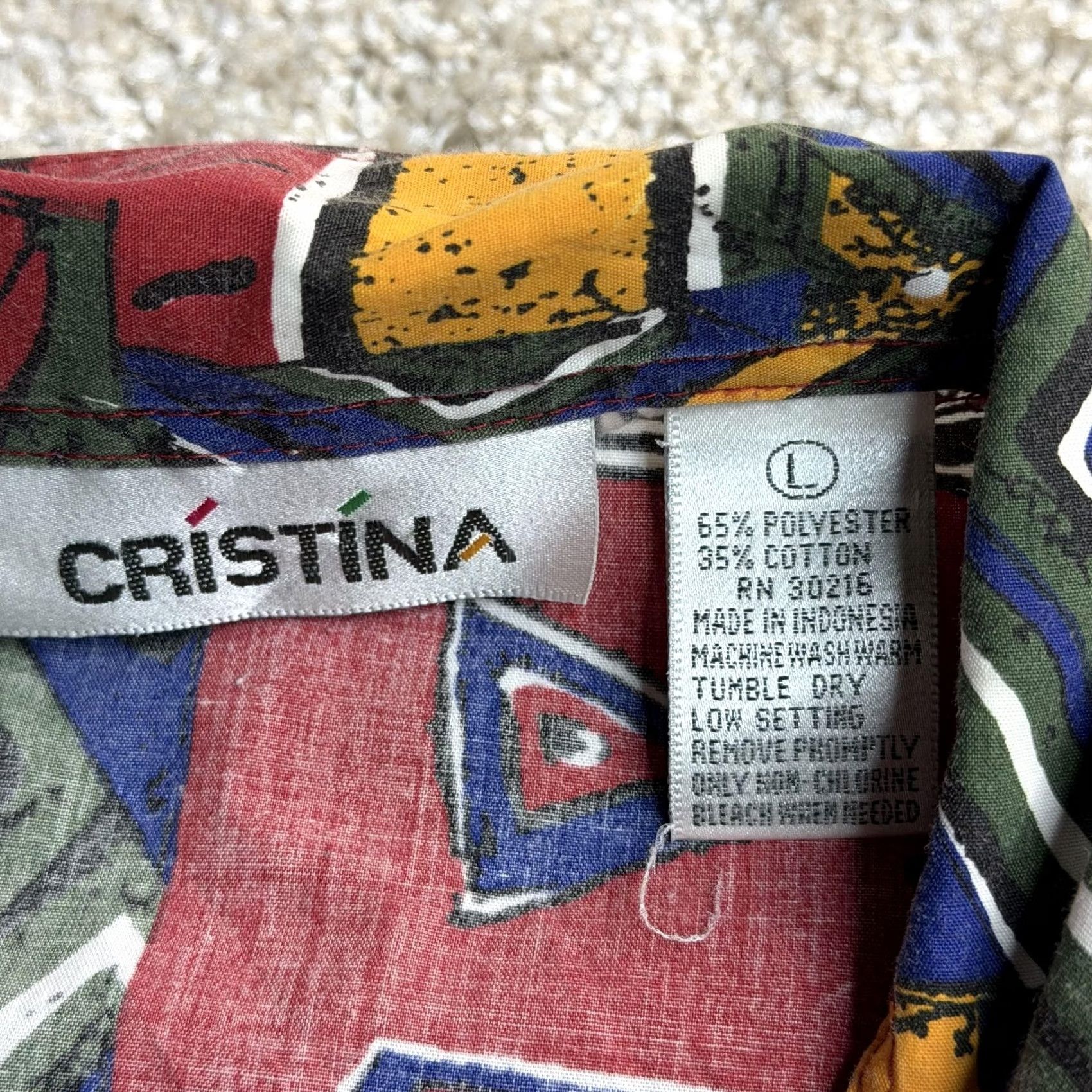 Vintage VINTAGE Cristina Shirt Womens Large Retro Geometric Short Sleeve 90s Size L / US 10 / IT 46 - 3 Thumbnail