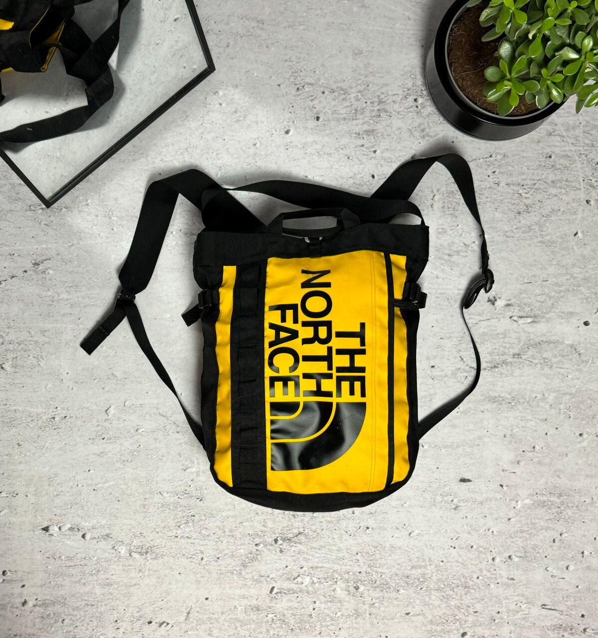 Pre-owned The North Face X Vintage 00s The North Face Big Logo Fuse Box Backpack Bag In Yellow