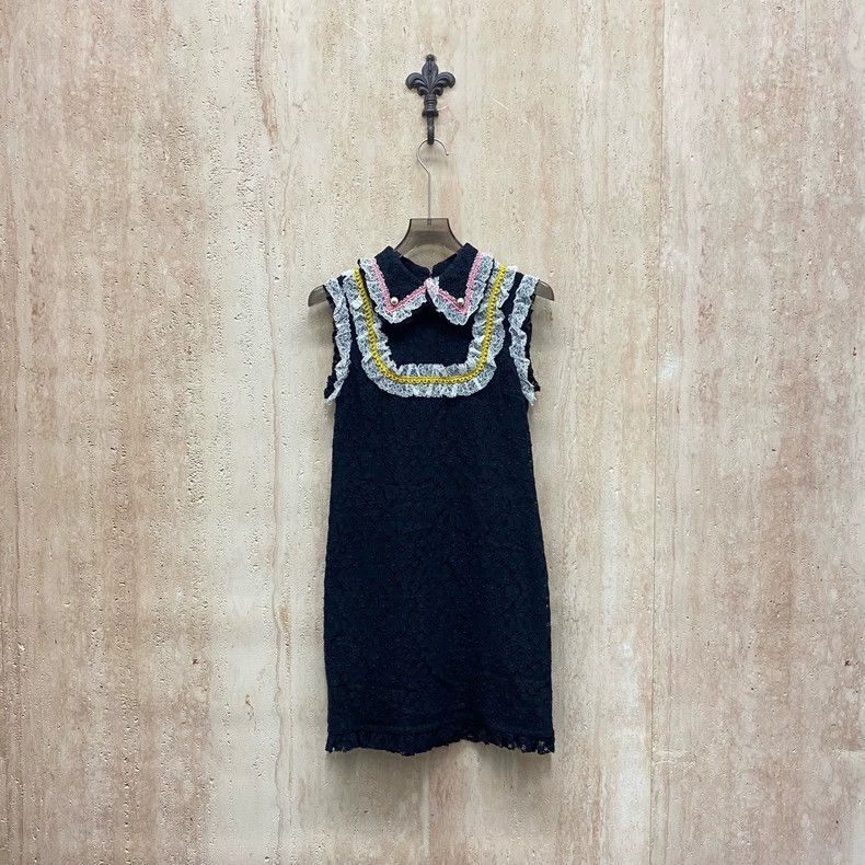 chinese dress ladies Gucci Lace-Trim Cotton Maxi Dress in Black main image 0