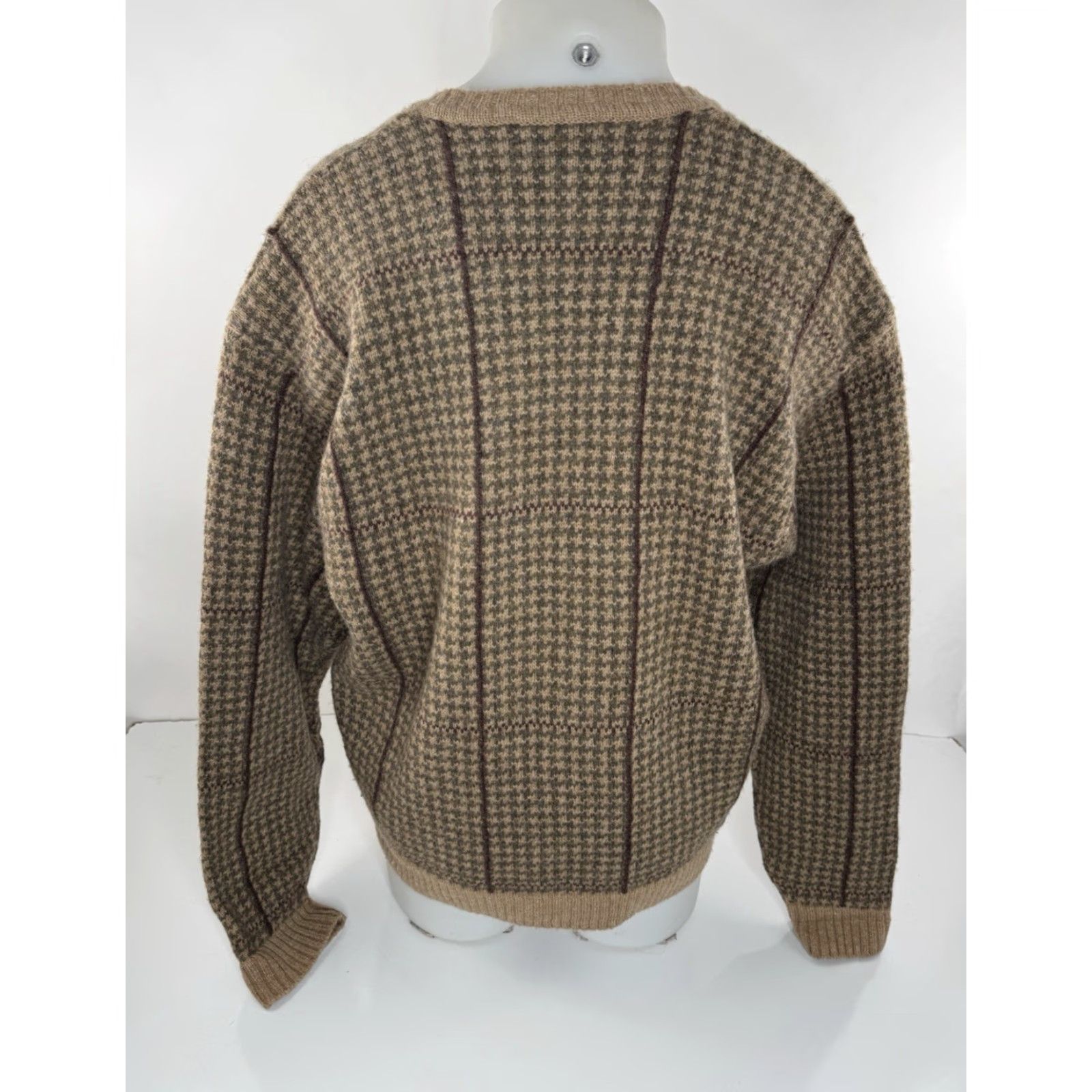Brooks Brothers Brooks Brothers - Houndstooth Vintage L V-Neck Wool Pullover Sweater - Olive/Tan/Reddish Brown Stripe Mens L Size US L / EU 52-54 / 3 - 4 Thumbnail