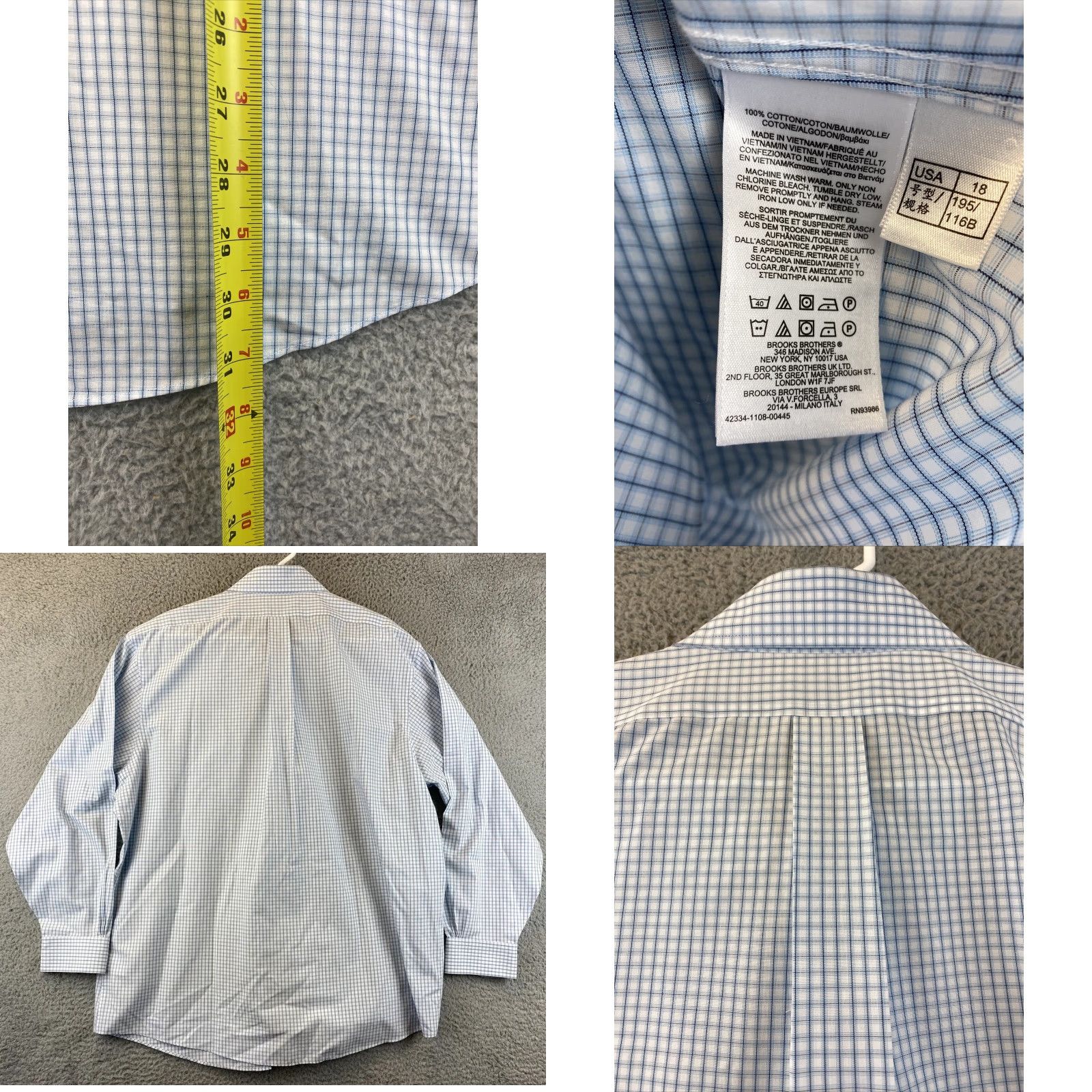 Brooks Brothers VINTAGE Brooks Brothers Plaid Dress Shirt Mens Slim Fit Long Sleeve Blue Cotton Size 18 Size 48R - 8 Thumbnail