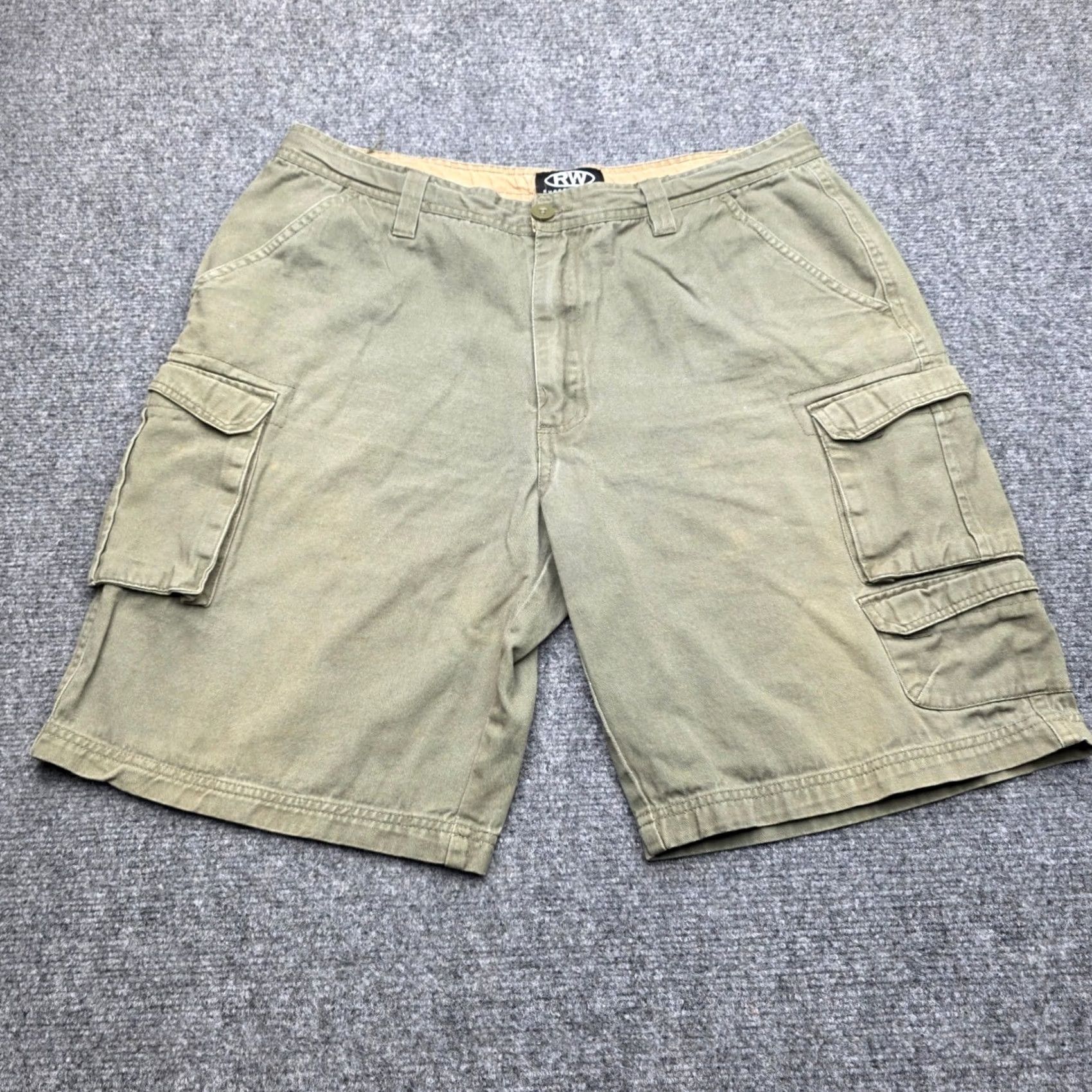 Vintage Rugged Wear Mens Cargo Shorts Size 36 Green Cotton Utility Work Size US 36 / EU 52 - 2 Thumbnail