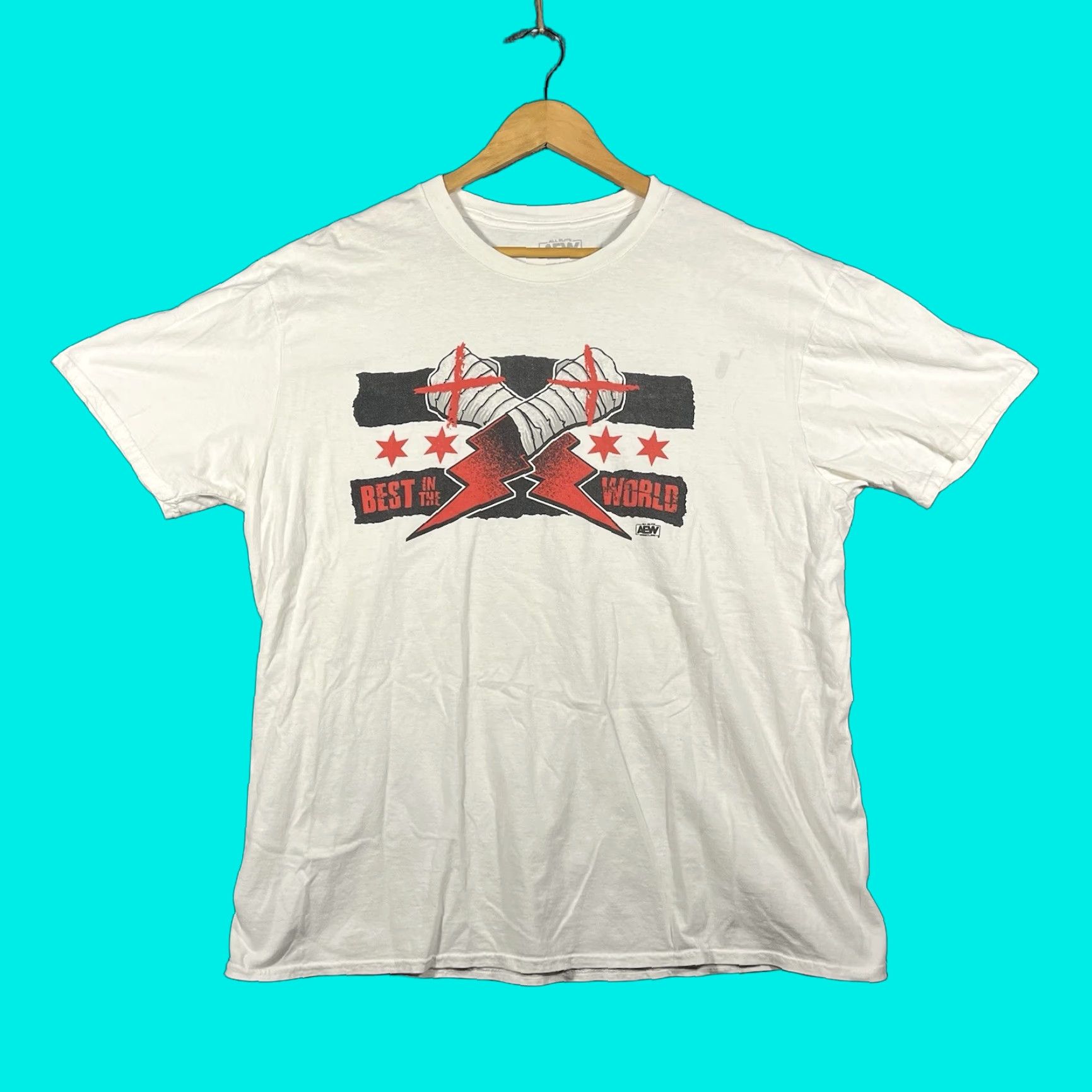 Vintage AEW T-Shirt 2XL Mens CM Punk Best In The World White Short Sleeve Logo Breathable Easy Care Regular Spring Summer Nike? Size US XXL / EU 58 / 5 - 1 Thumbnail