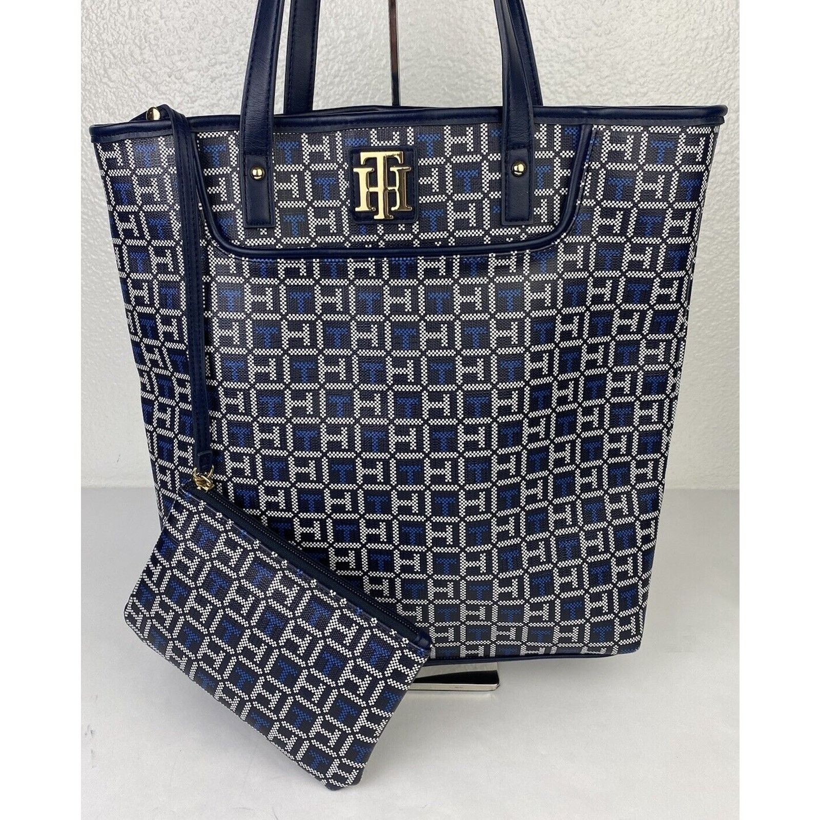 Tommy Hilfiger Tommy Hilfiger Blue Tote Logo Monogram Purse Shoulder Bag Size ONE SIZE - 2 Thumbnail