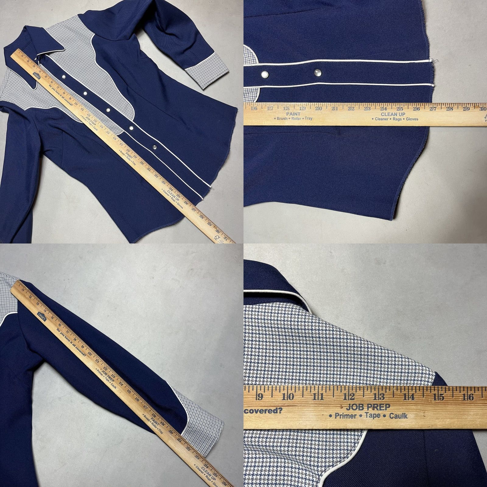 VINTAGE H Bar C California Ranchwear Pearl Snap Button Up Shirt Slim Regular Men Blue Cotton Blend Knit Long Sleeve Button-Down Collared Pocket