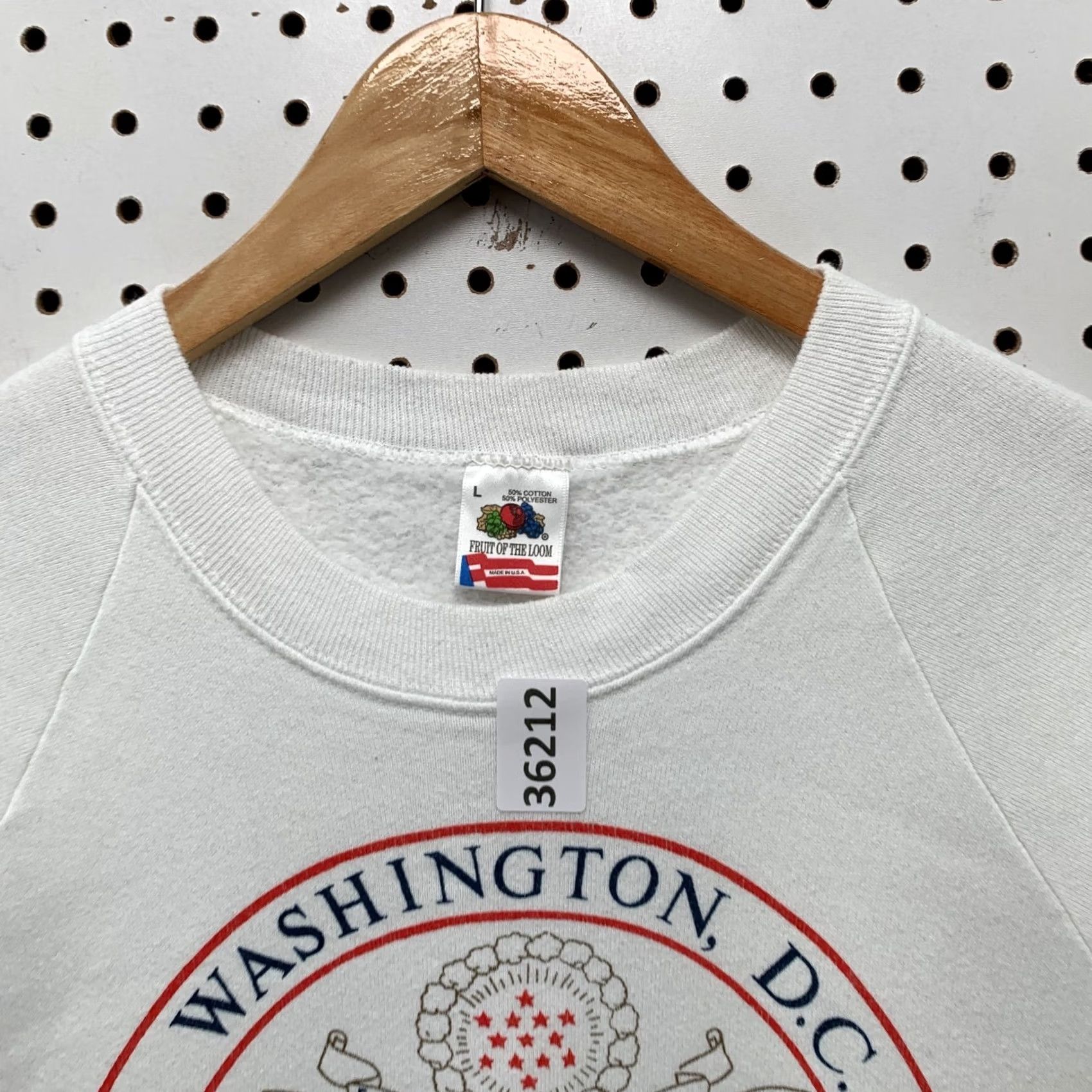 Fruit Of The Loom VINTAGE Washington DC Sweatshirt Mens Large White Raglan Made USA Crewneck 90s USA Fruit of the Loom Sweatshirt Size US L / EU 52-54 / 3 - 6 Thumbnail