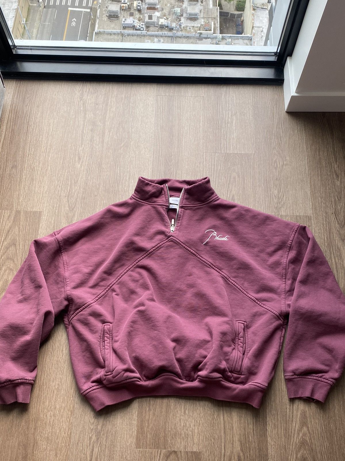 image of Rhude Quarter Zip in Maroon, Men's (Size XL)