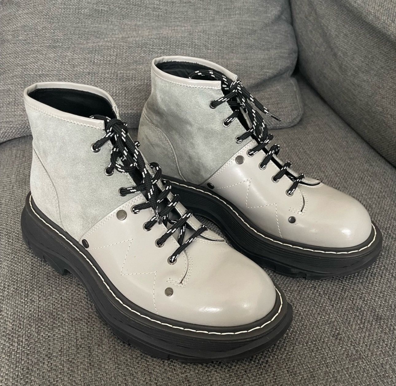 image of Alexander Mcqueen Tread Lace-Up Boots in Grey, Men's (Size 8)