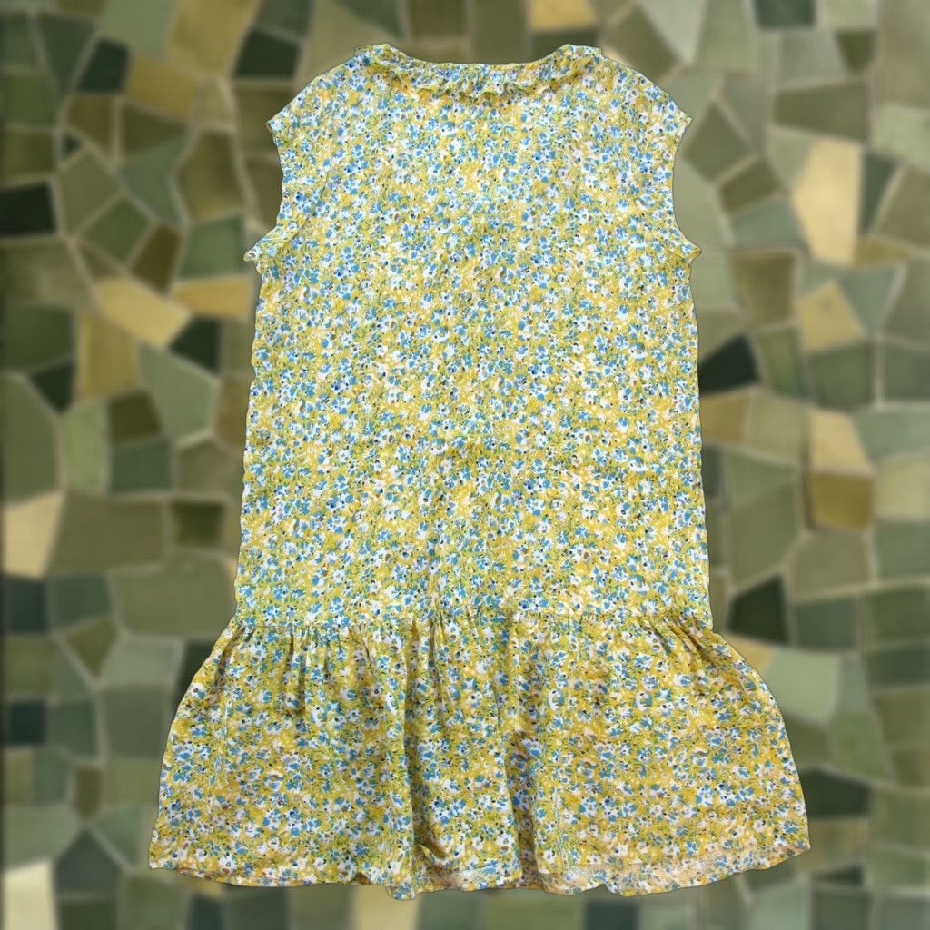 Gerard Darel GERARD DAREL Rayon Yellow Blue Floral Cap Sleeve V-Neck Midi Sun Dress 40 Large Size L / US 10 / IT 46 - 1 Thumbnail