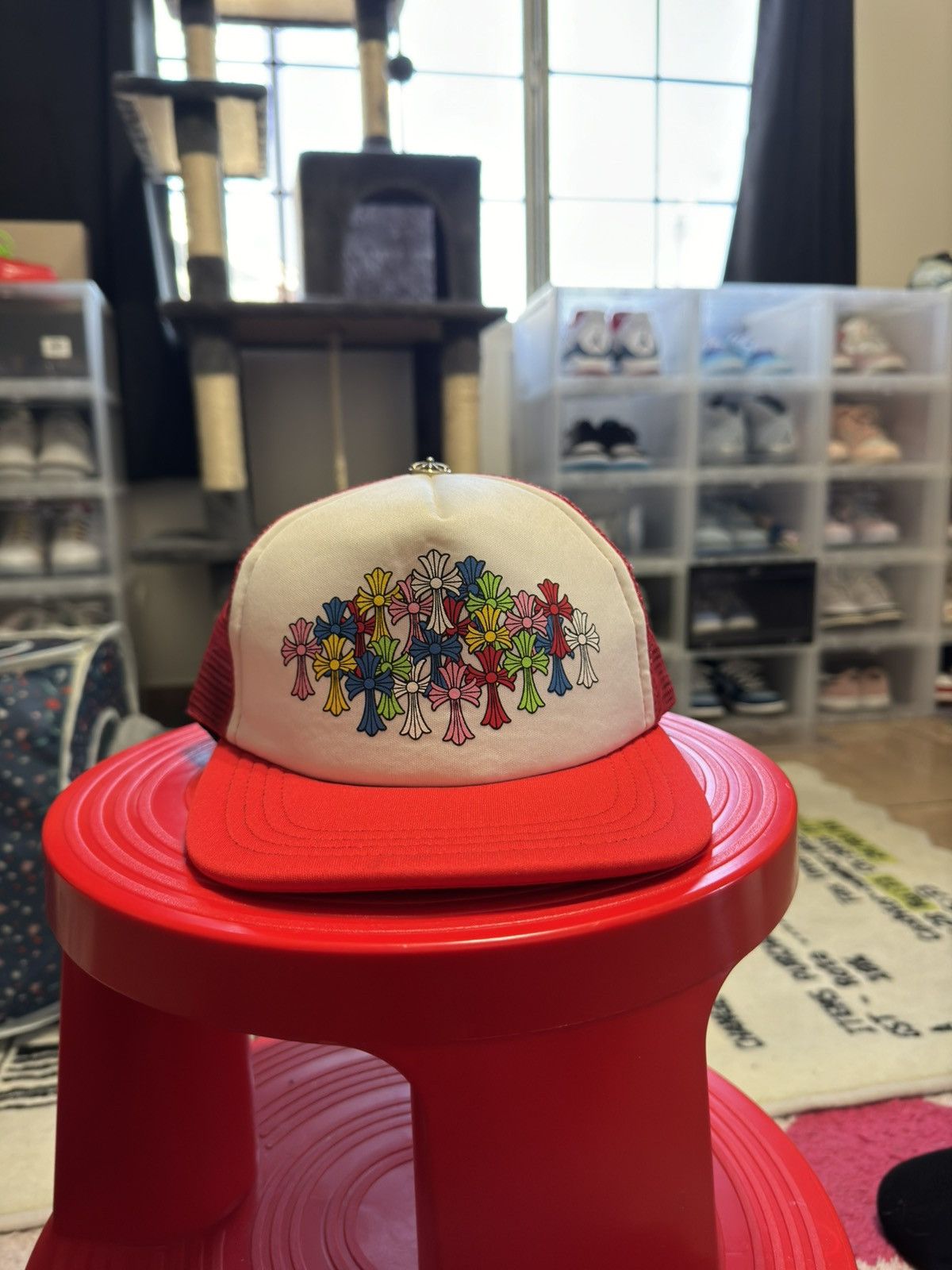 Chrome Hearts Trucker Cap Multicolor Multi Cross Red / White