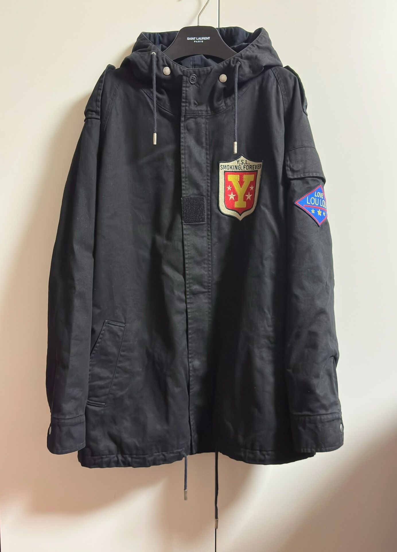 Saint Laurent Paris Saint Laurent Black Parka with Badge Patches Size US S / EU 44-46 / 1 - 1 Thumbnail