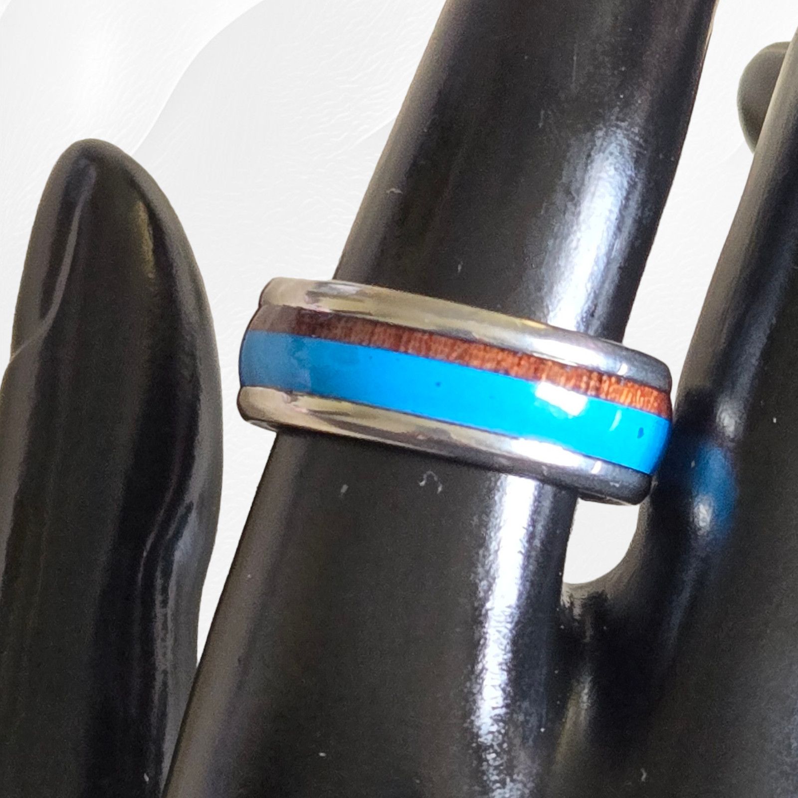 Other Turquoise Wood Pattern Fashion Stainless Steel Ring Size 9 Size ONE SIZE - 3 Thumbnail