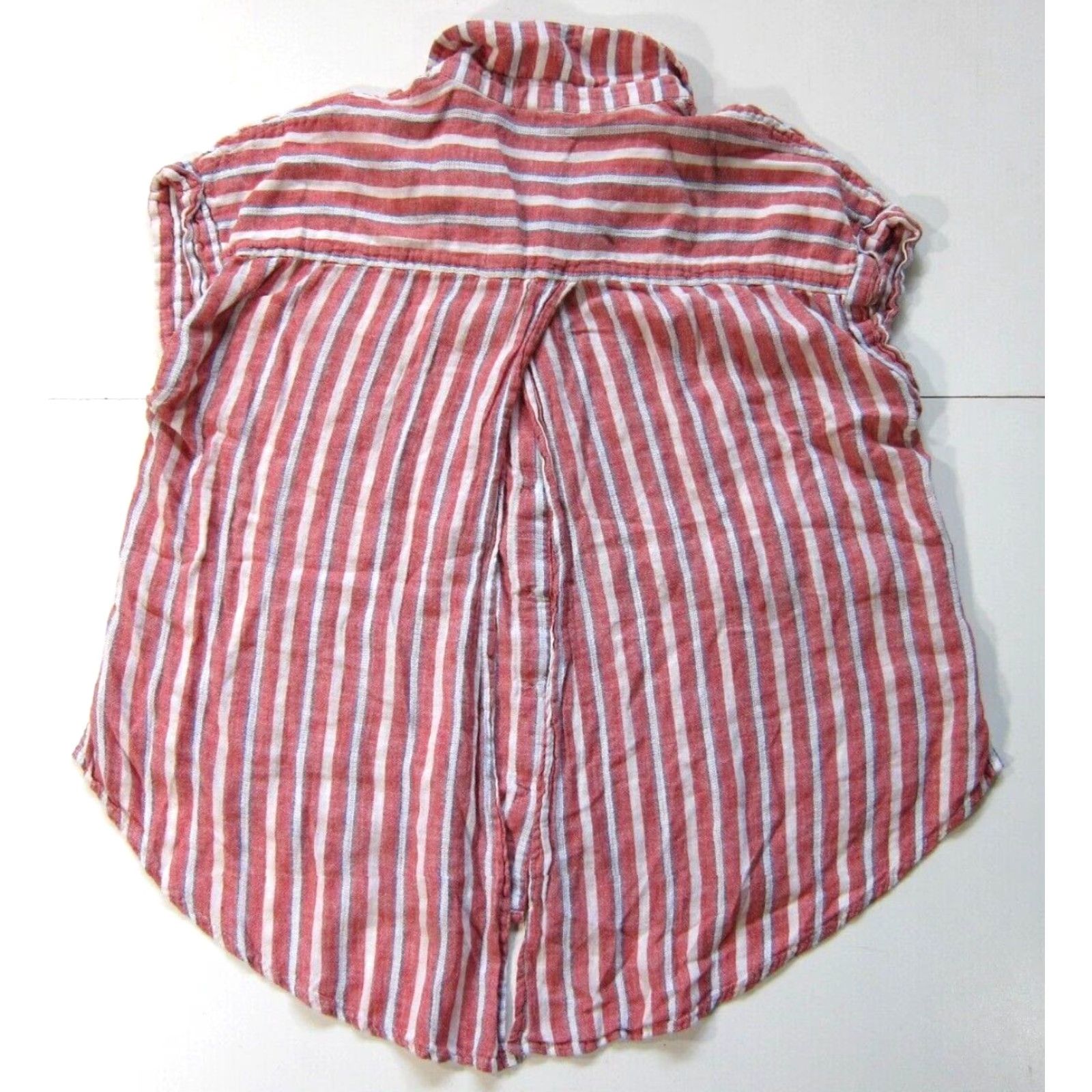 Lucky Brand Lucky Brand Blouse Shirt Ladies M Red Cap Sleeve Open Back Linen Rayon Stripe Button Down Size M / US 6-8 / IT 42-44 - 2 Thumbnail